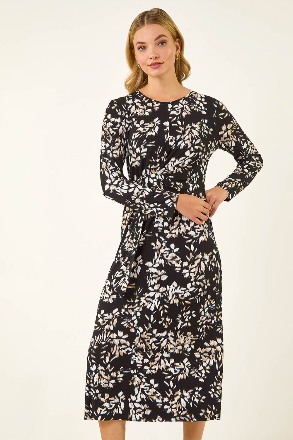 Black Dusk Printed Stretch Midi Dress, Image 5 of 5