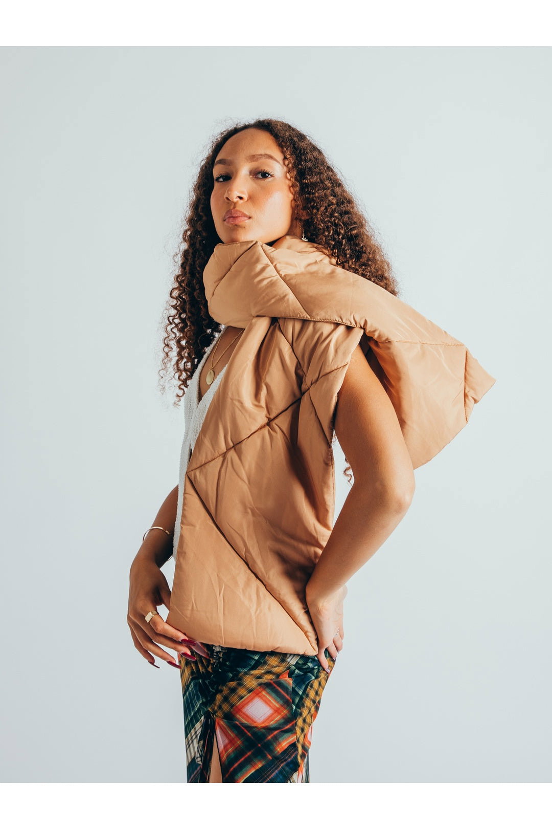 Beige Puffer Scarf, Image 5 of 7