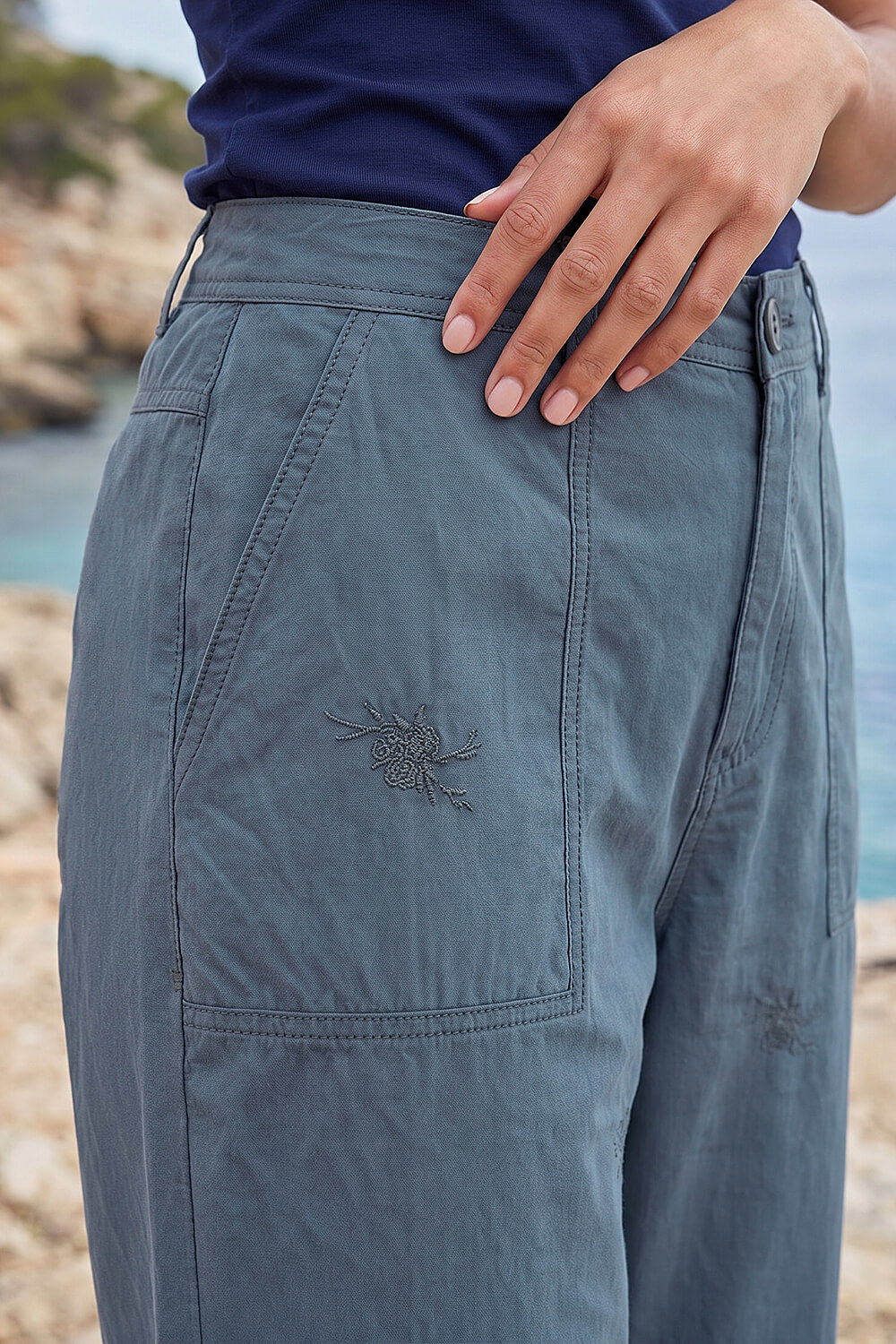 Grey Petite Cotton Embroidered Trouser , Image 5 of 4