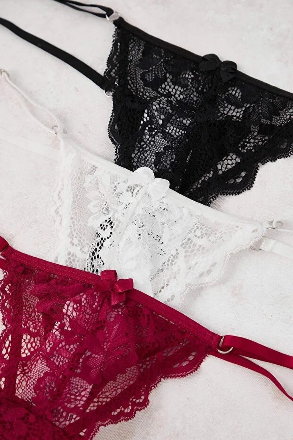 Multi 3 Pack Lace Strappy Thong Briefs with Bow Detail, Image 2 of 3