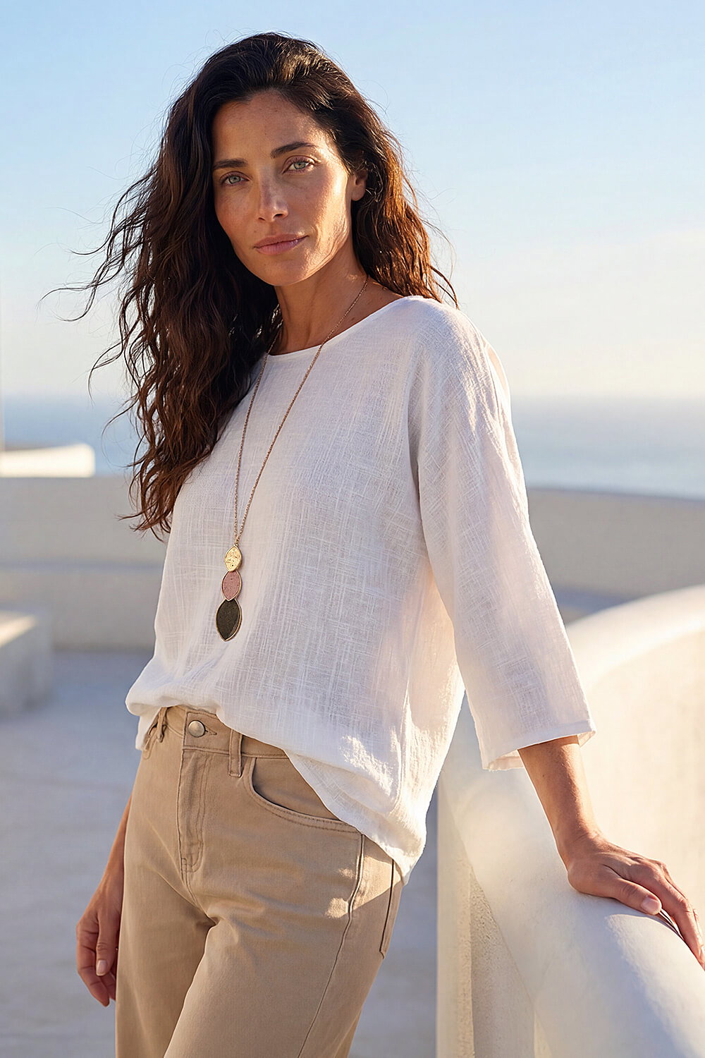 White Classic Necklace Tunic Top, Image 1 of 4