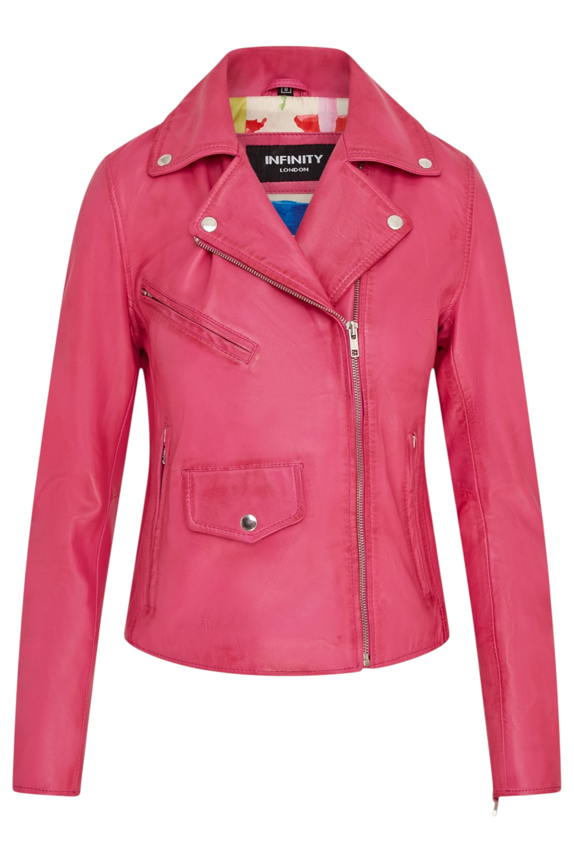 Fuchsia Classic Brando Biker Leather Jacket, Image 2 of 8