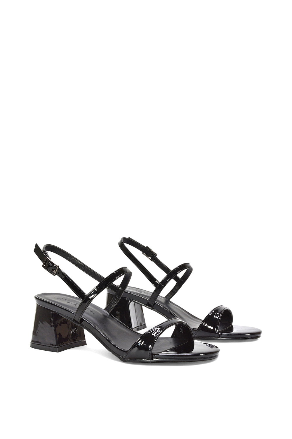 Black XY LONDON Black 'Izzy' Strappy Slingback Peep Toe Mid Block Heel Sandals, Image 3 of 5