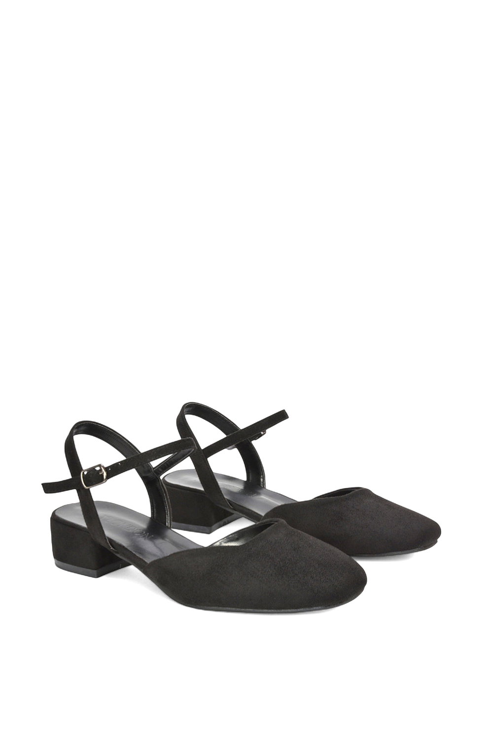 Black XY LONDON Black 'Hilary' Low Block Heel Court Shoes With Ankle Strap, Image 3 of 5