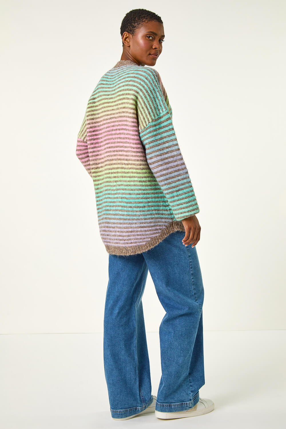 Green Contrast Ombre Stripe Fluffy Jumper, Image 4 of 5