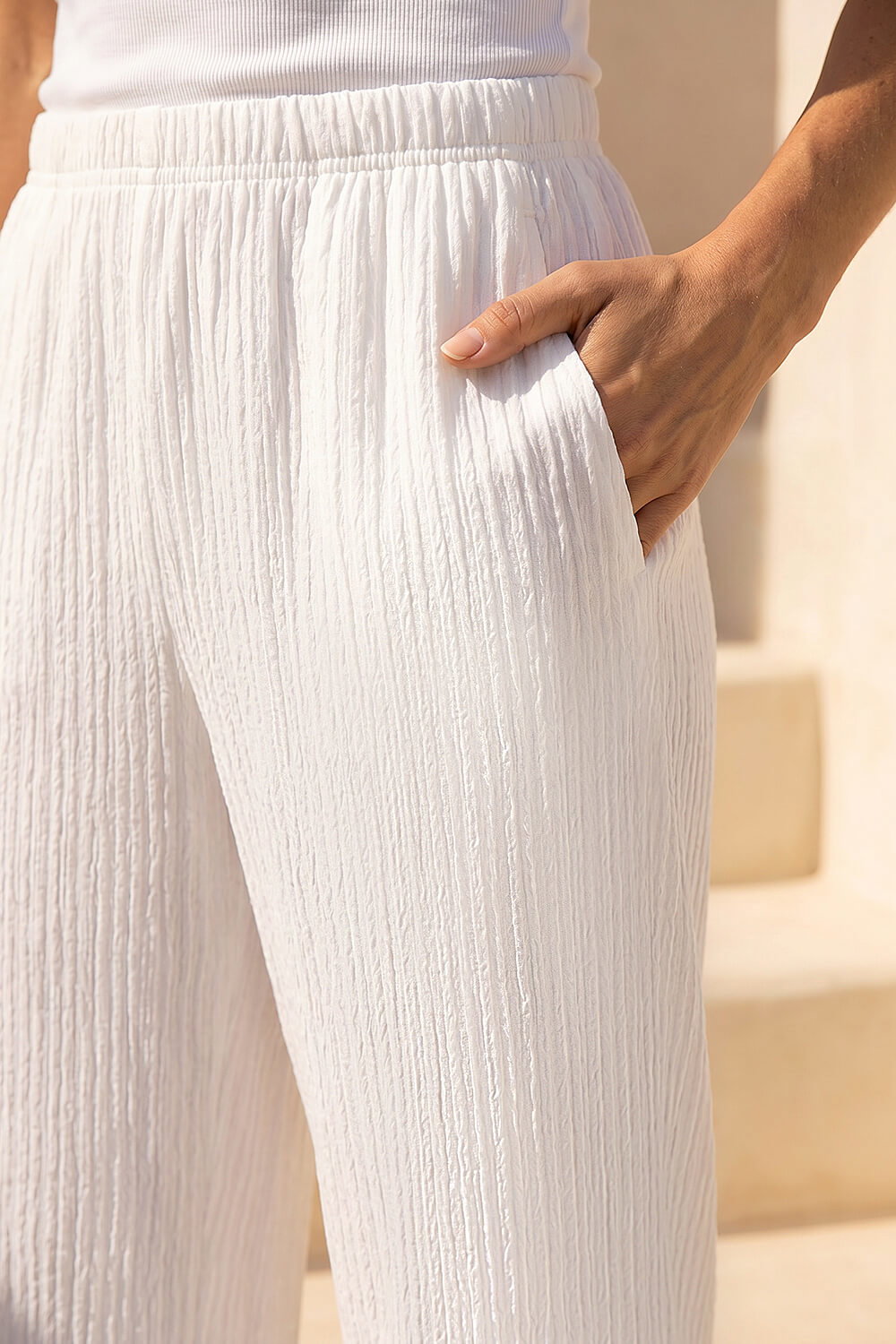 White Classic Crinkle Crop Trouser, Image 5 of 5