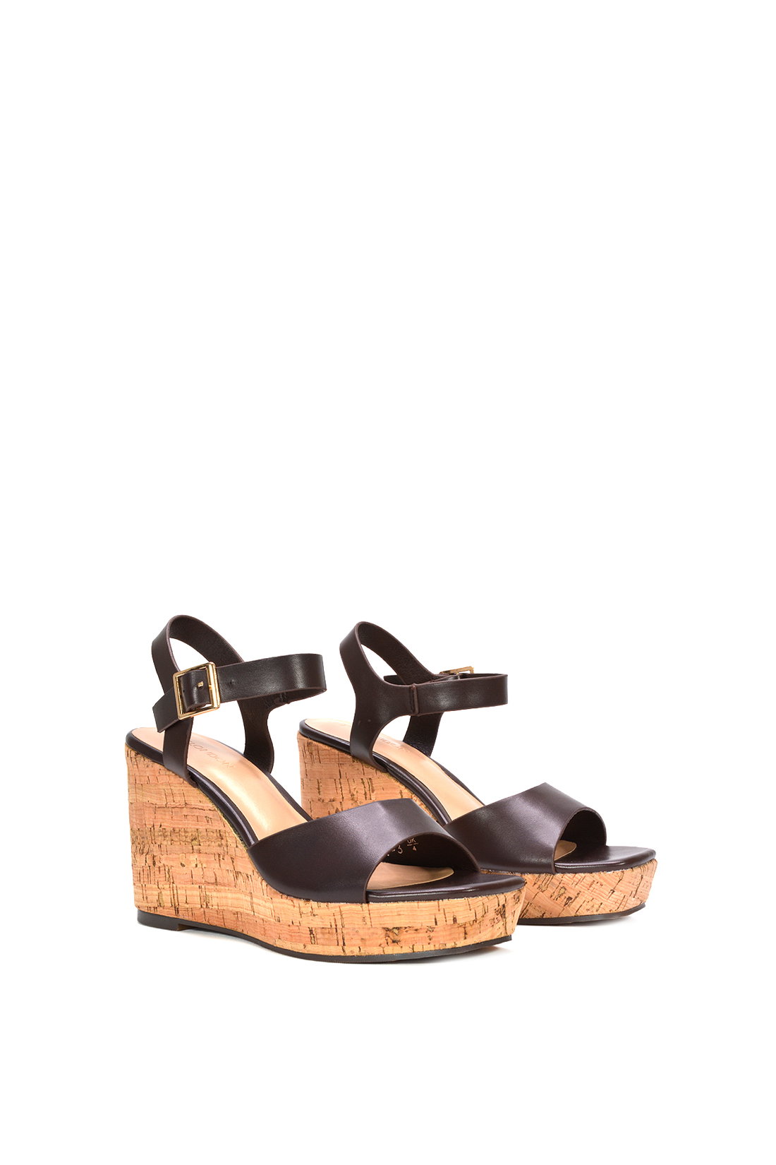 Brown 'Seraphina' Cork Platform Wedge Heel Sandals With Ankle Strap, Image 3 of 6