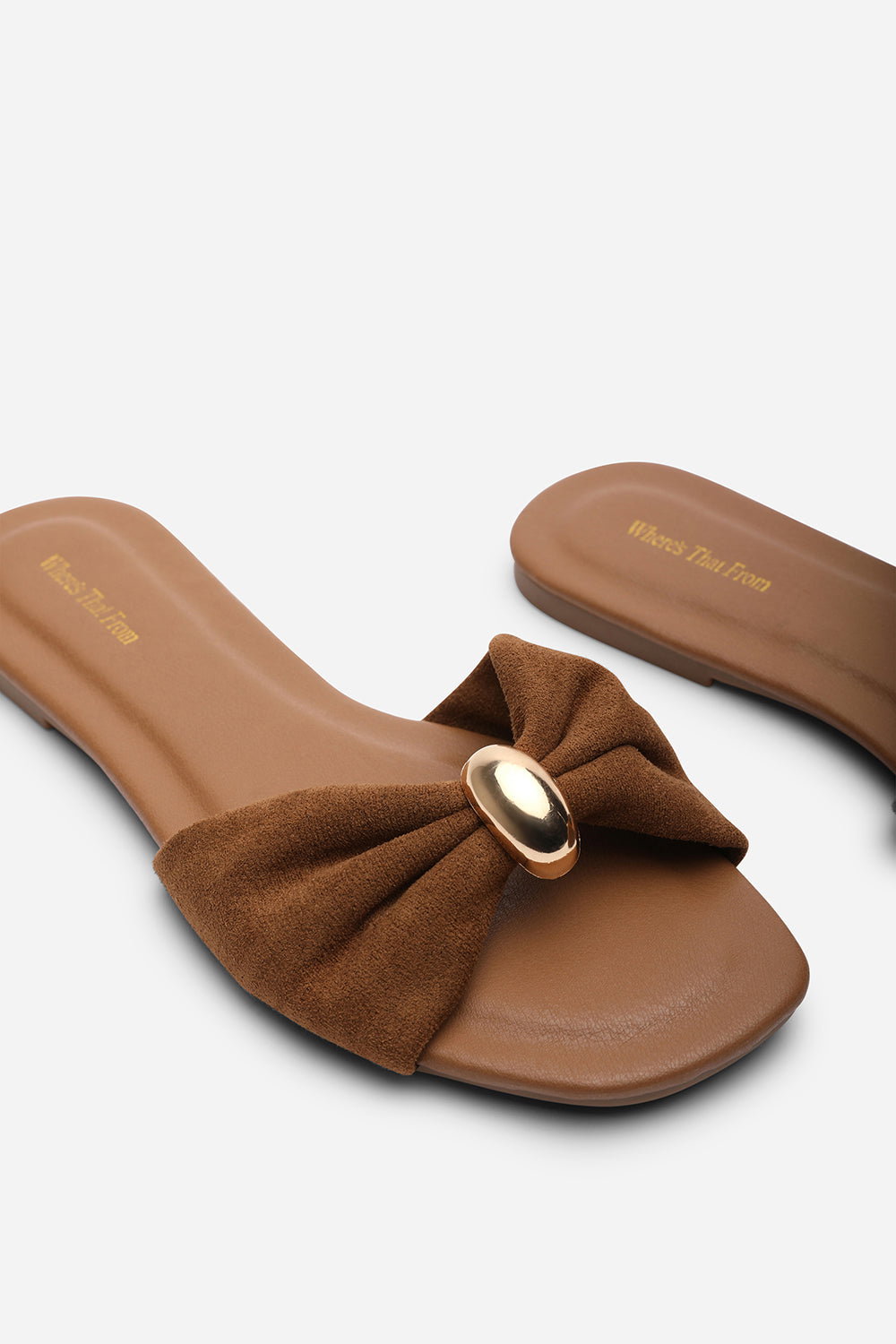 Brown Arc Ruched Buckle Slide On Sandal, Image 5 of 6