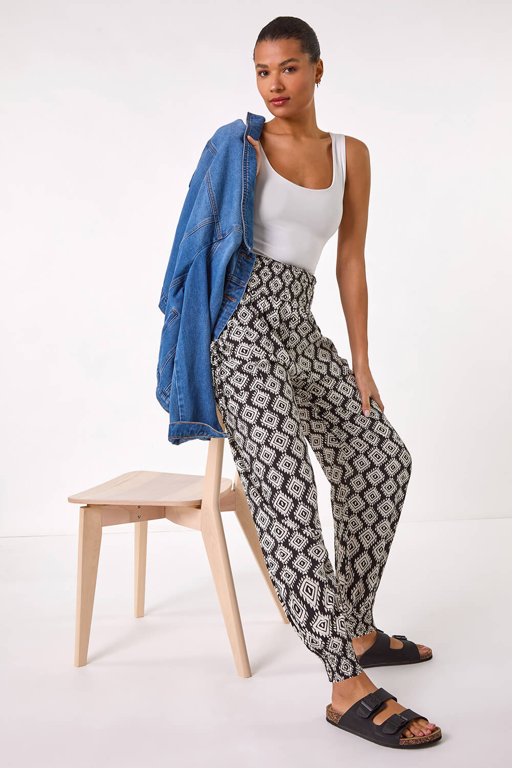 Black Abstract Tie Pocket Trousers, Image 1 of 5