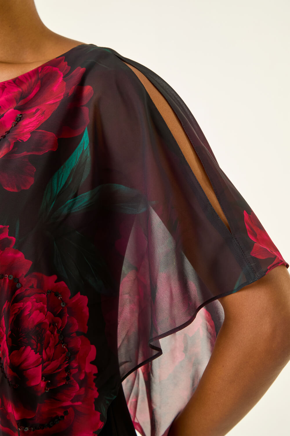 Black Floral Overlay Premium Stretch Dress, Image 6 of 5