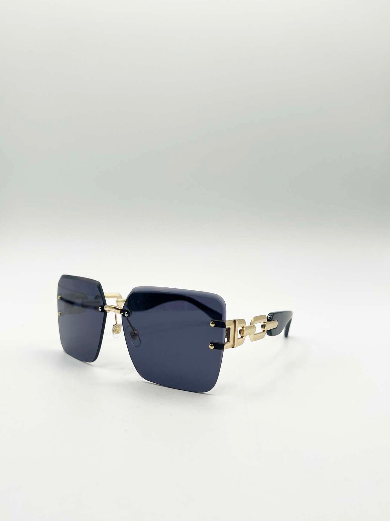 Black SVNX Black Rimless Oversized Square Sunglassses, Image 2 of 5