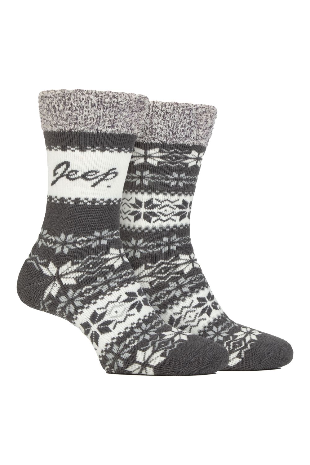 Grey 2 Pairs Soft Thermal Fairisle Pattern Socks, Image 1 of 4
