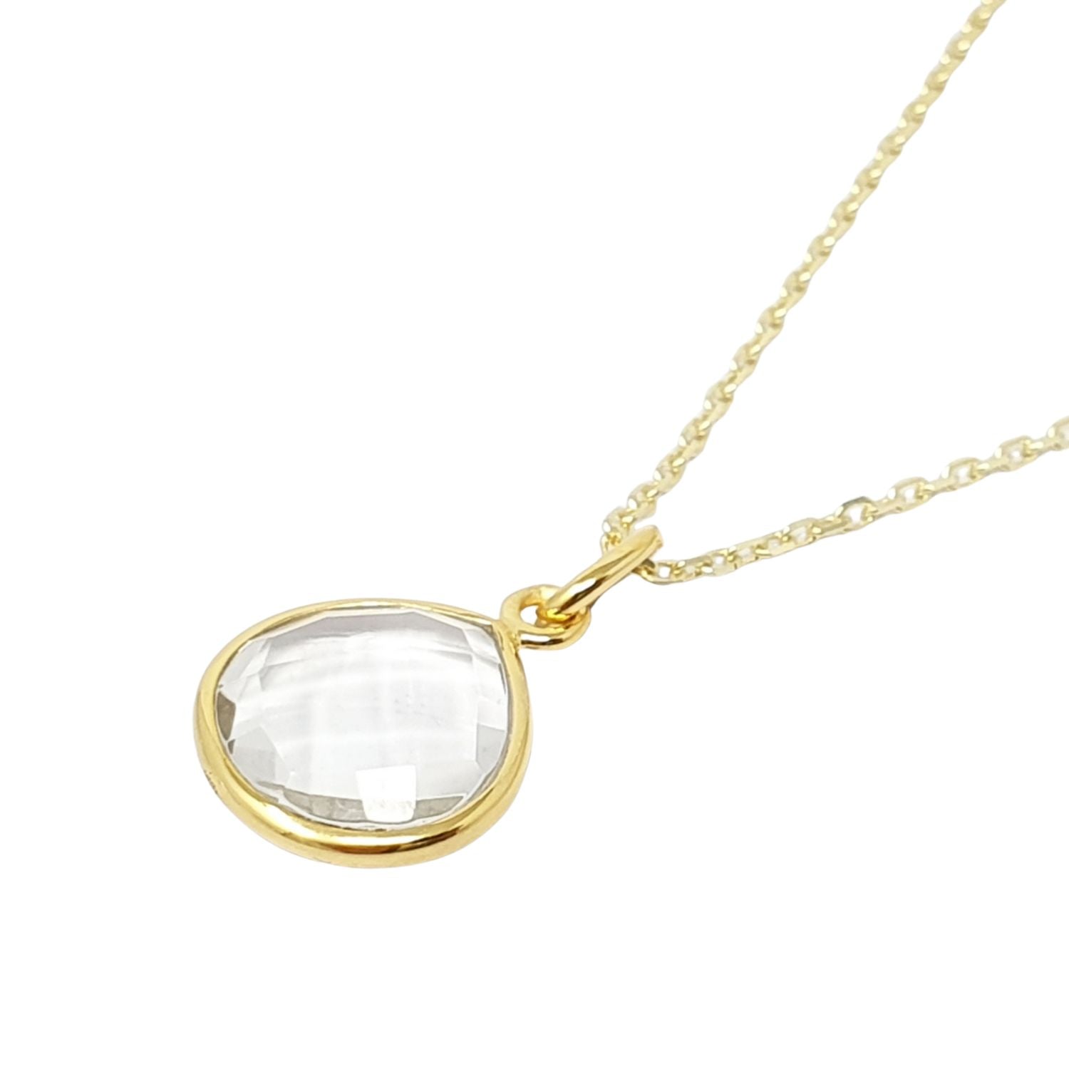 White White Topaz Charm April Birthstone Gold Plated Necklace