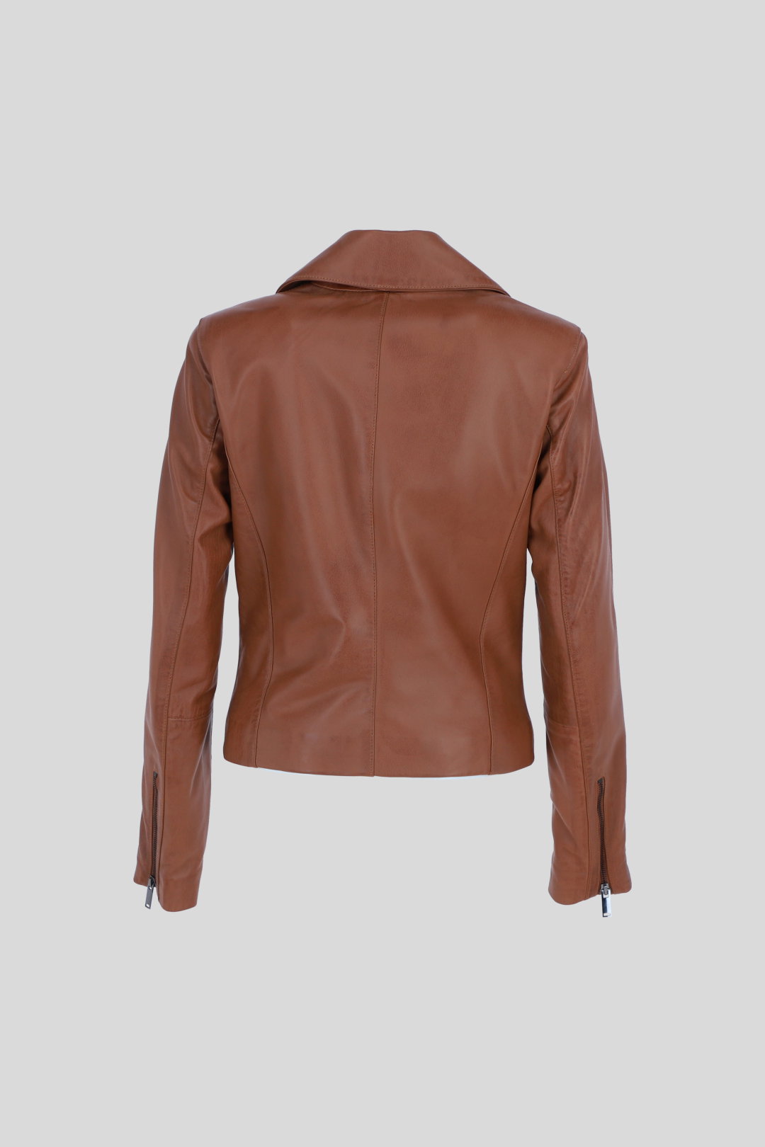 Tan Real Veg Tanned Leather Plain Biker Jacket, Image 4 of 5