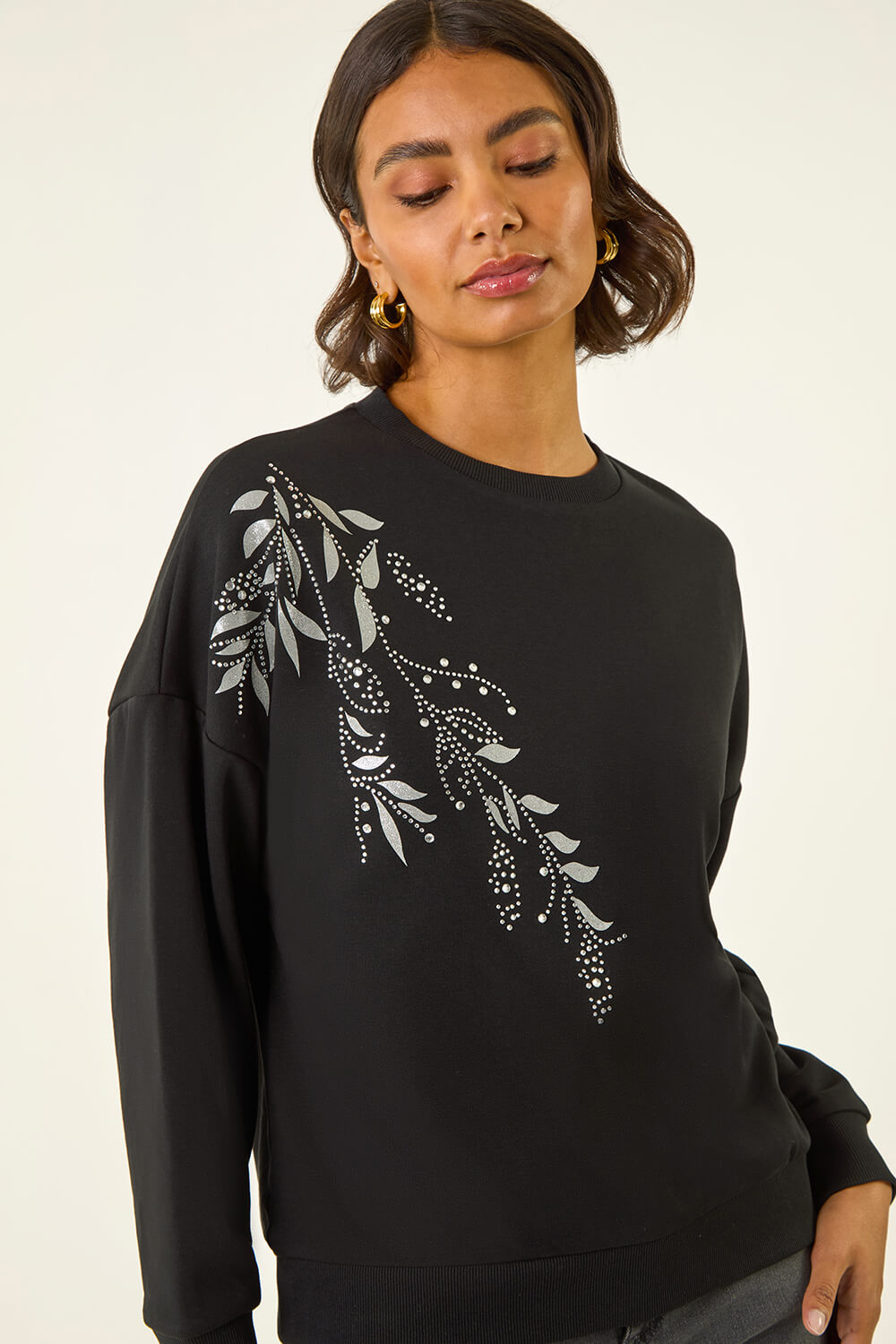 Black Floral Print Sweatshirt , Image 5 of 5