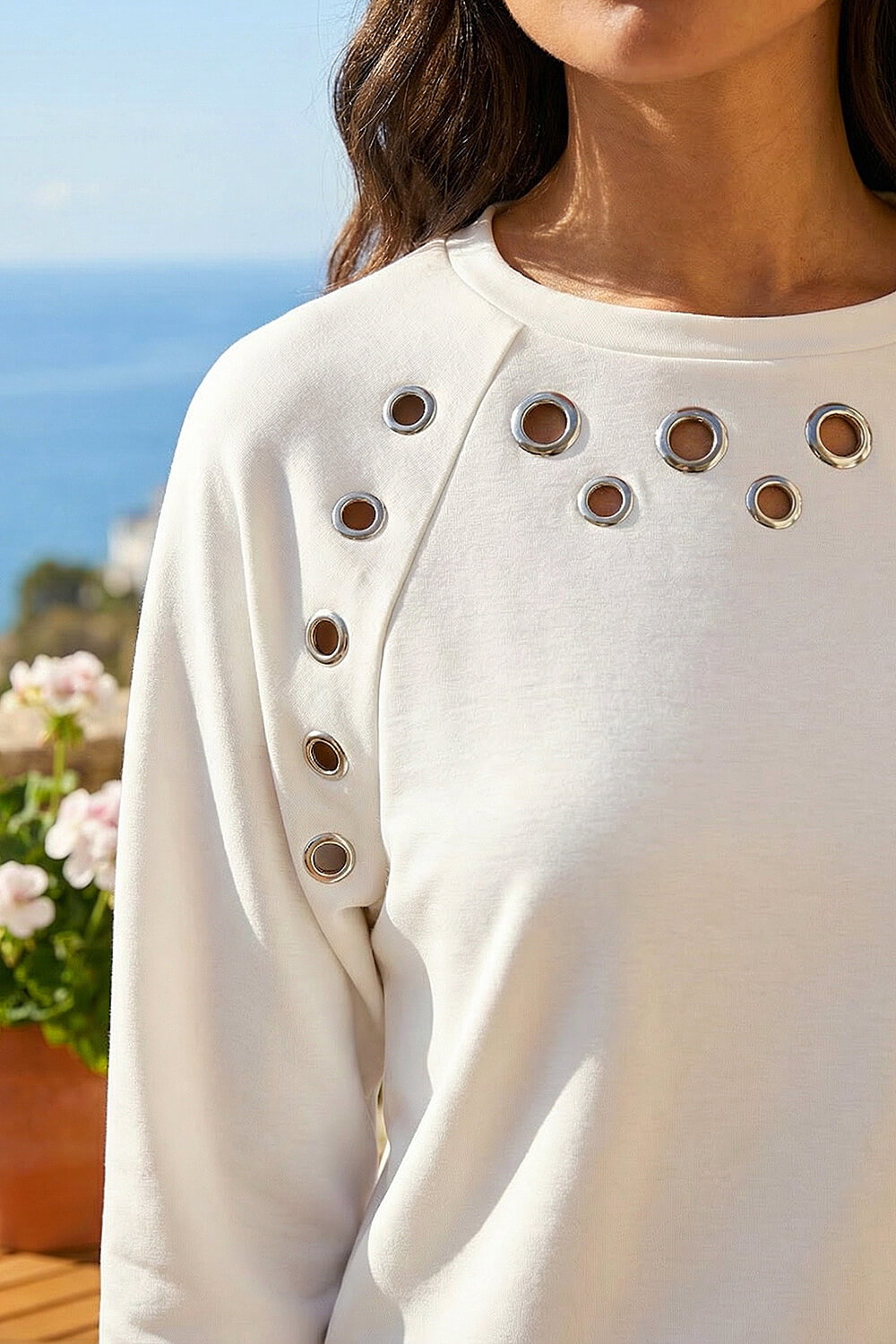 Ivory  Eyelet Detail Stretch Top, Image 5 of 4