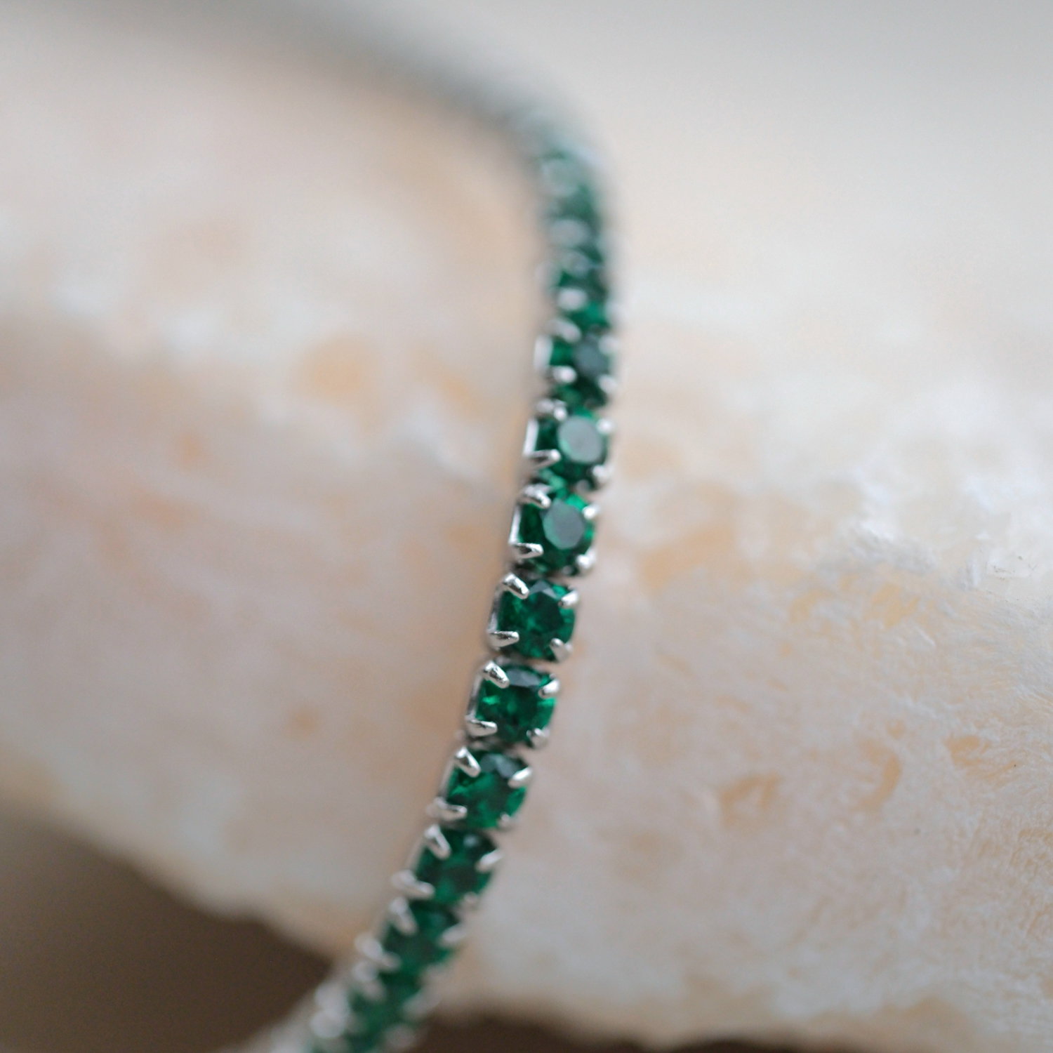 Green Emerald Gemstone Sterling Silver Tennis Bracelet, Image 3 of 4