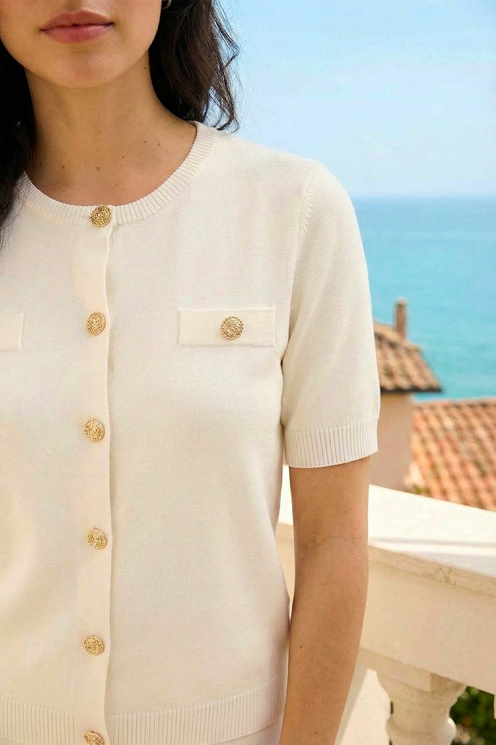 Ivory Dusk Buttoned Knit Top, Image 5 of 5