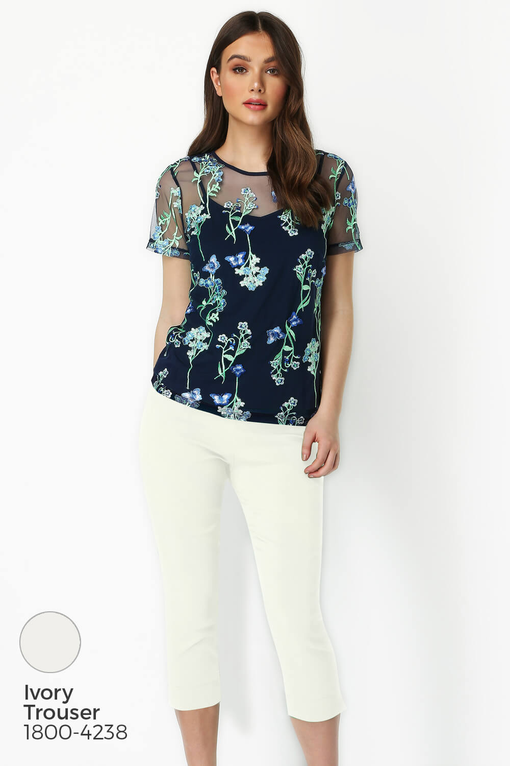 Blue Floral Mesh Embroidered Top, Image 7 of 8