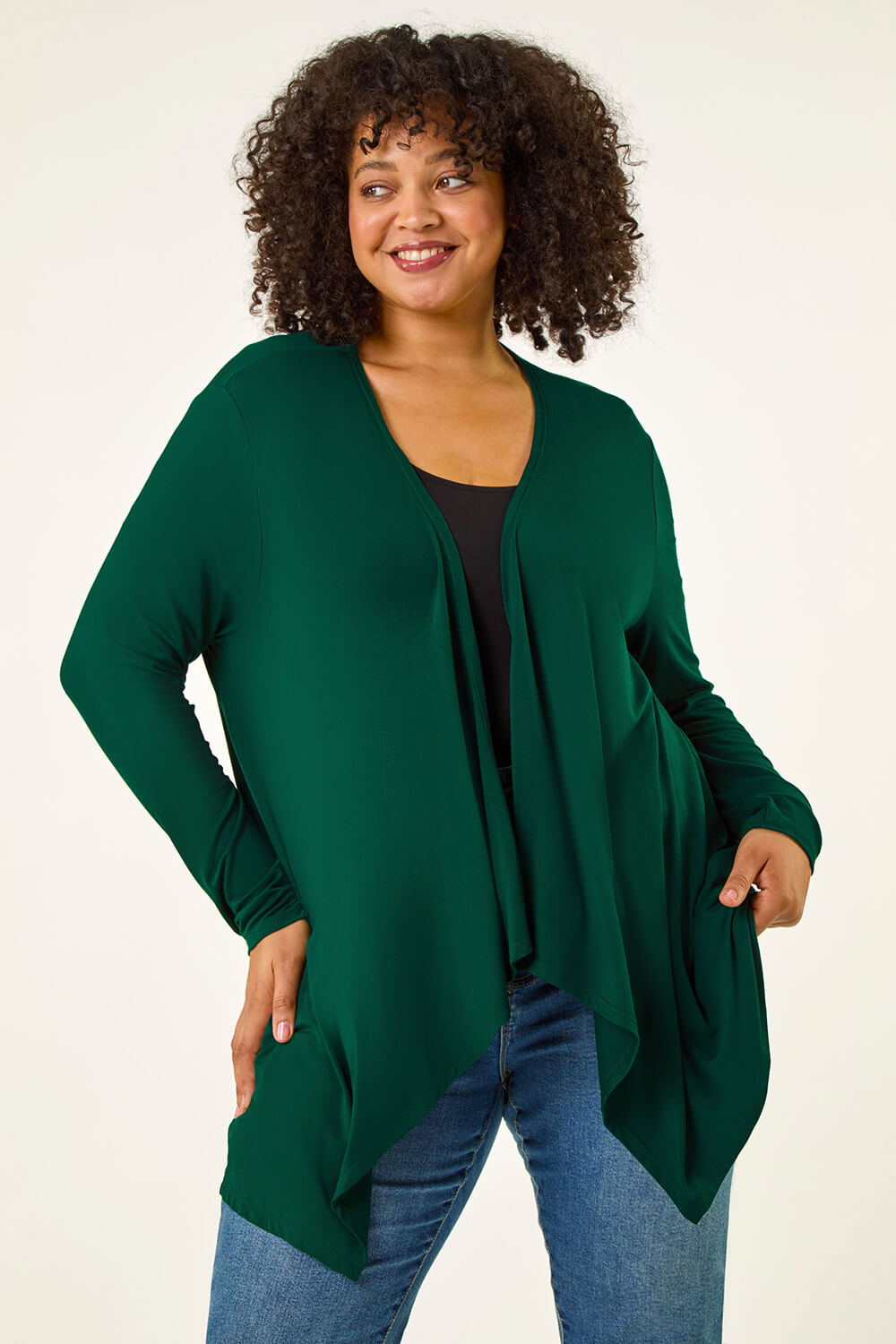 Green Curve Waterfall Front Cardigan, Image 1 of 5