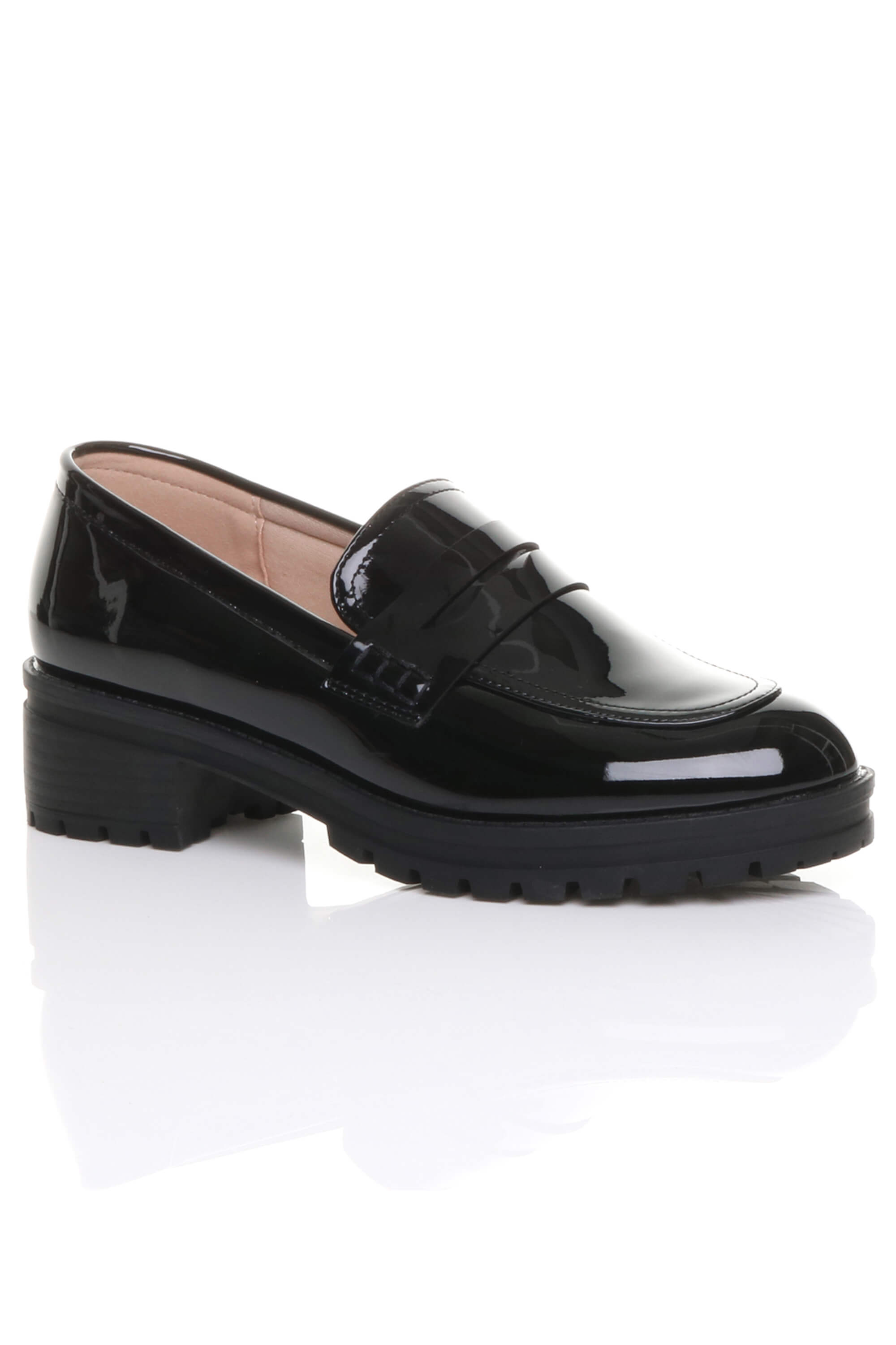 Black AJVANI Black Flat Chunky Heeled Penny Loafers, Image 1 of 5