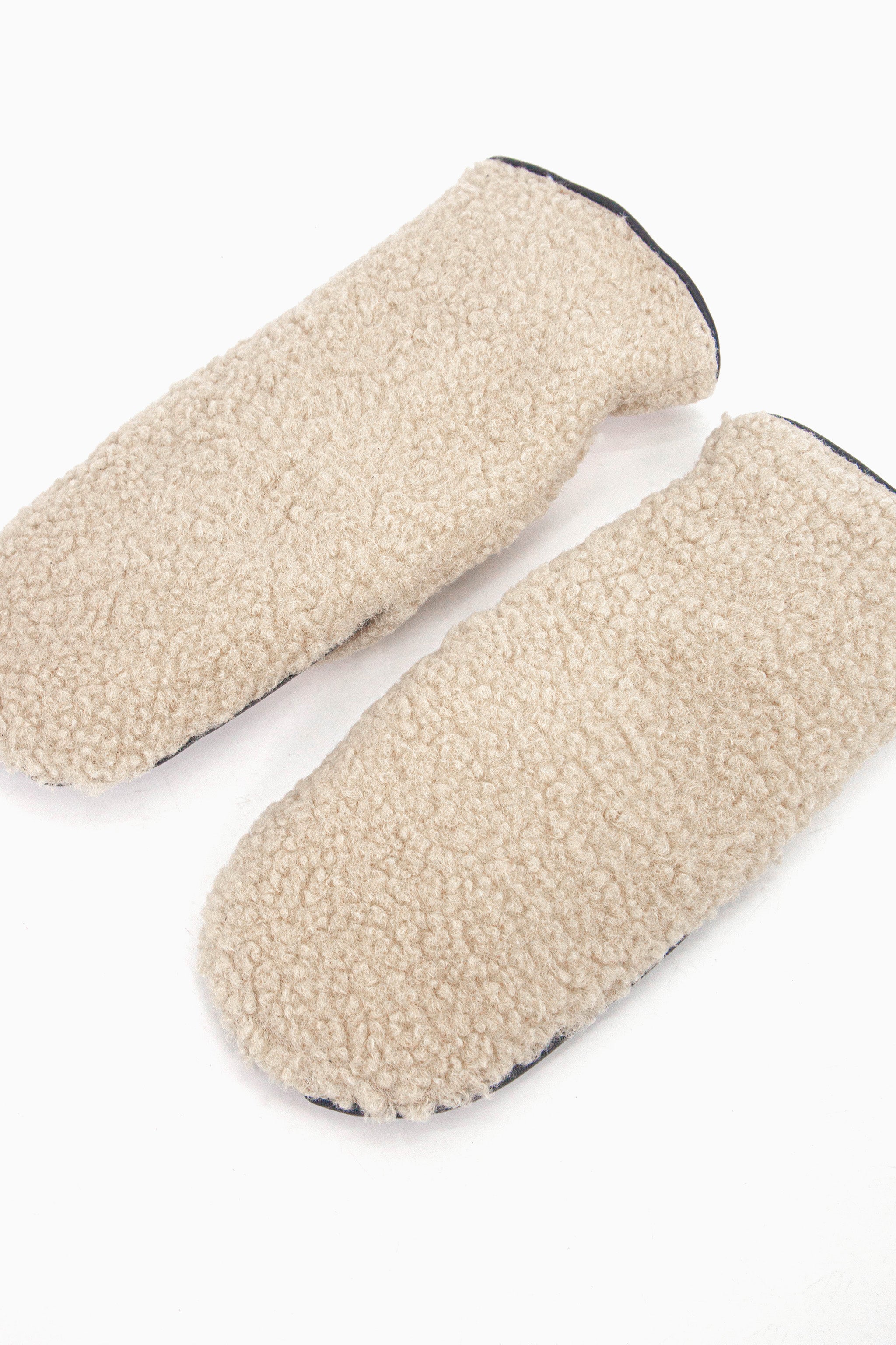 Cream Borg Fleece Winter Mittens, Image 2 of 3