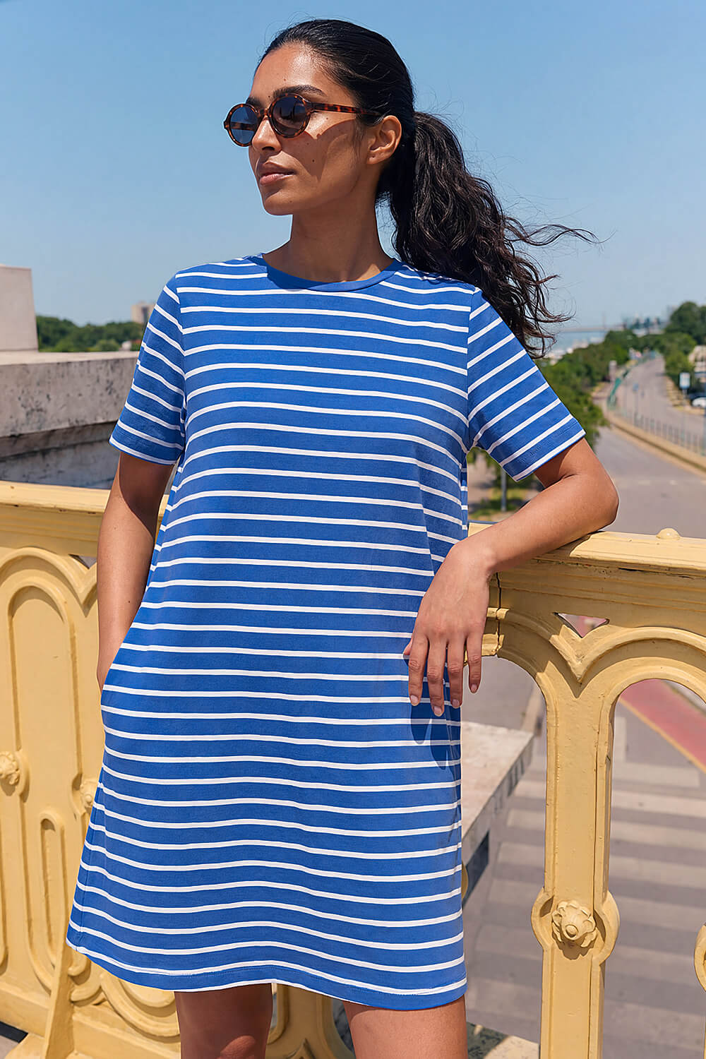 Blue Stripe Stretch T-Shirt Dress, Image 3 of 4