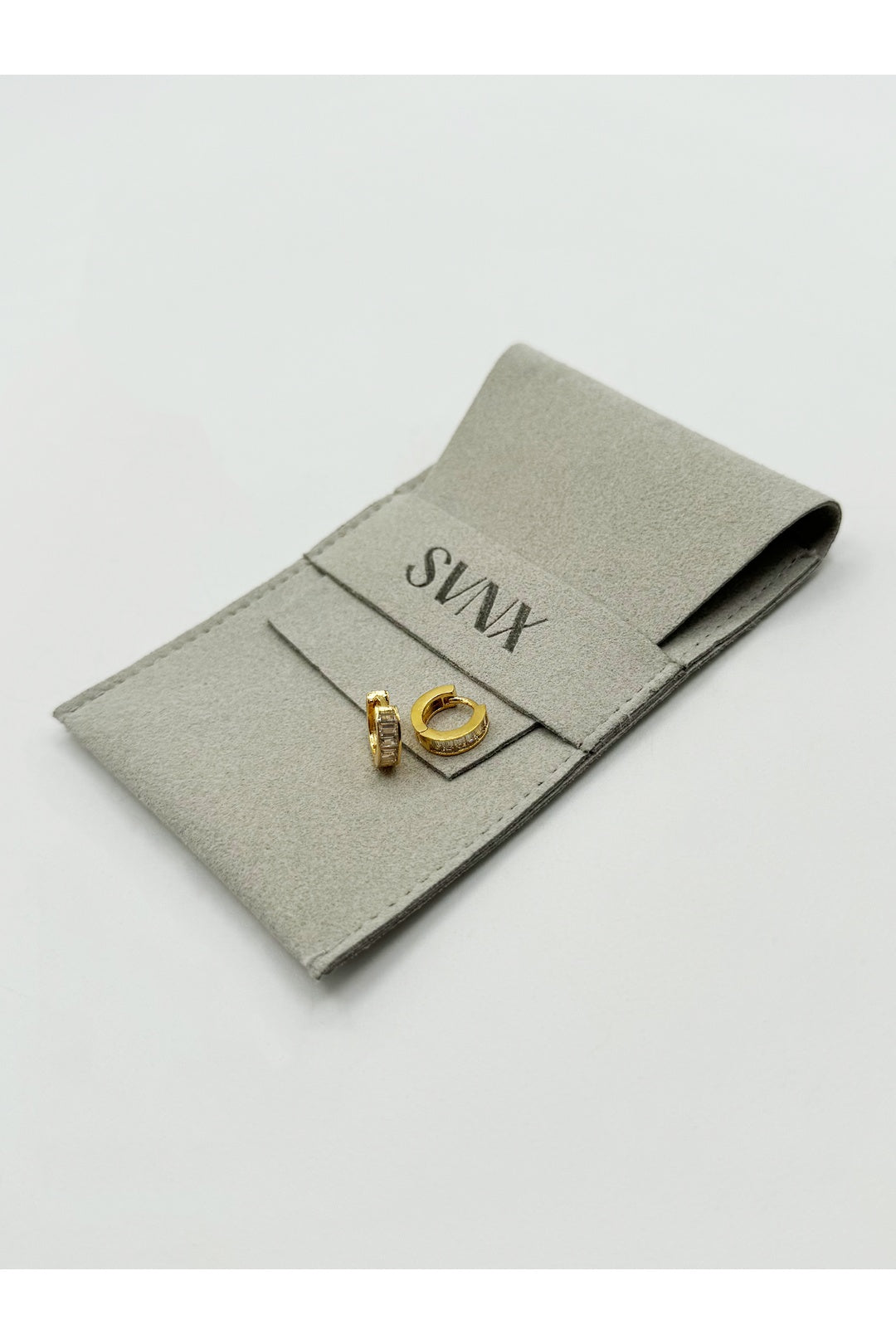 Gold Mini Huggie Hoop with Clear Stones, Image 1 of 5
