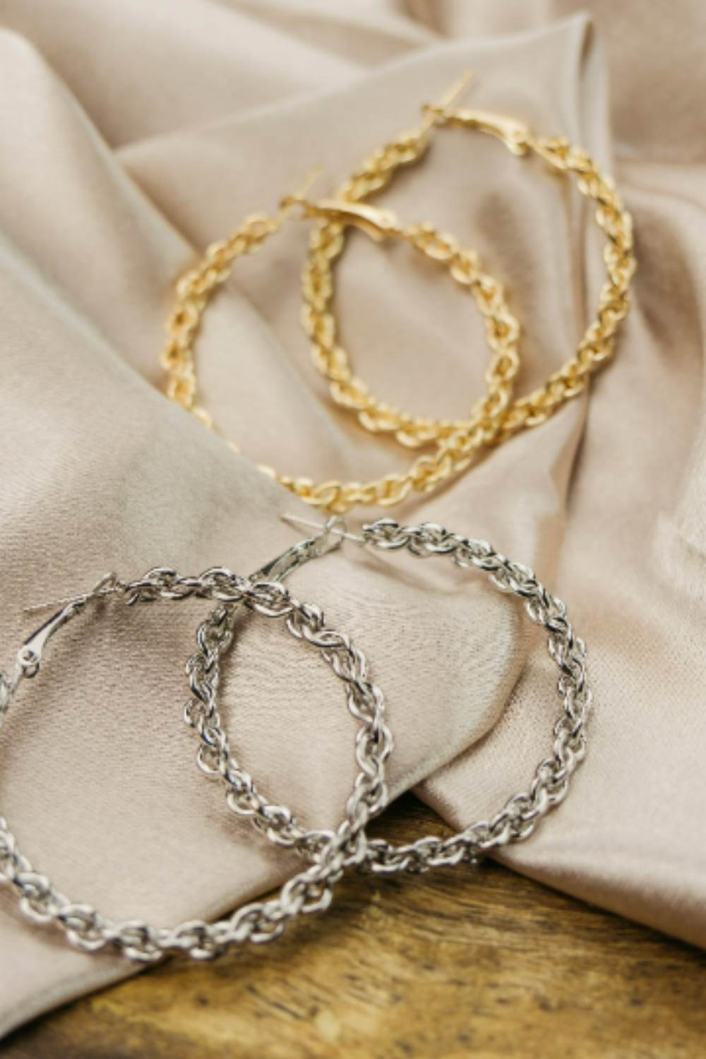 Silver The Colourful Aura Silver 60mm Silver Spiral Braided Statement Hoop Earrings, Image 3 of 3