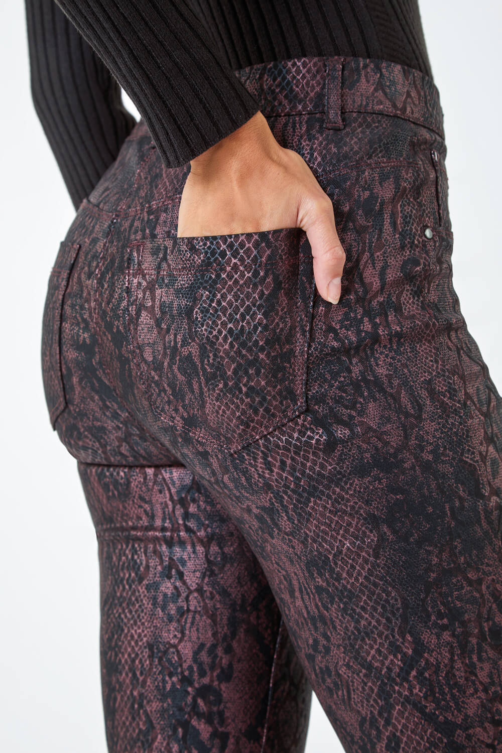 Burgundy Animal Print Stretch Jegging, Image 6 of 5