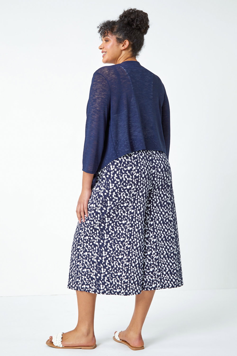 Navy Curve Tie Front Stretch Cropped Cardigan, Image 4 of 5
