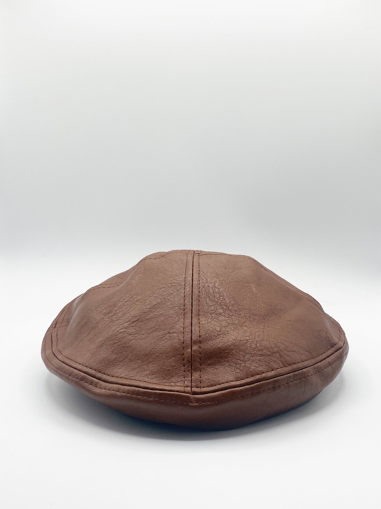 Brown SVNX Brown Flat Cap in Brown PU, Image 2 of 3