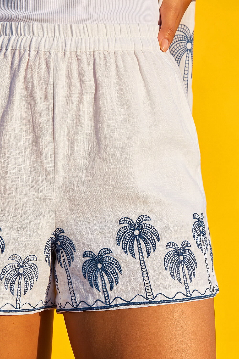 Blue Dusk Palm Embroidered Shorts, Image 4 of 5