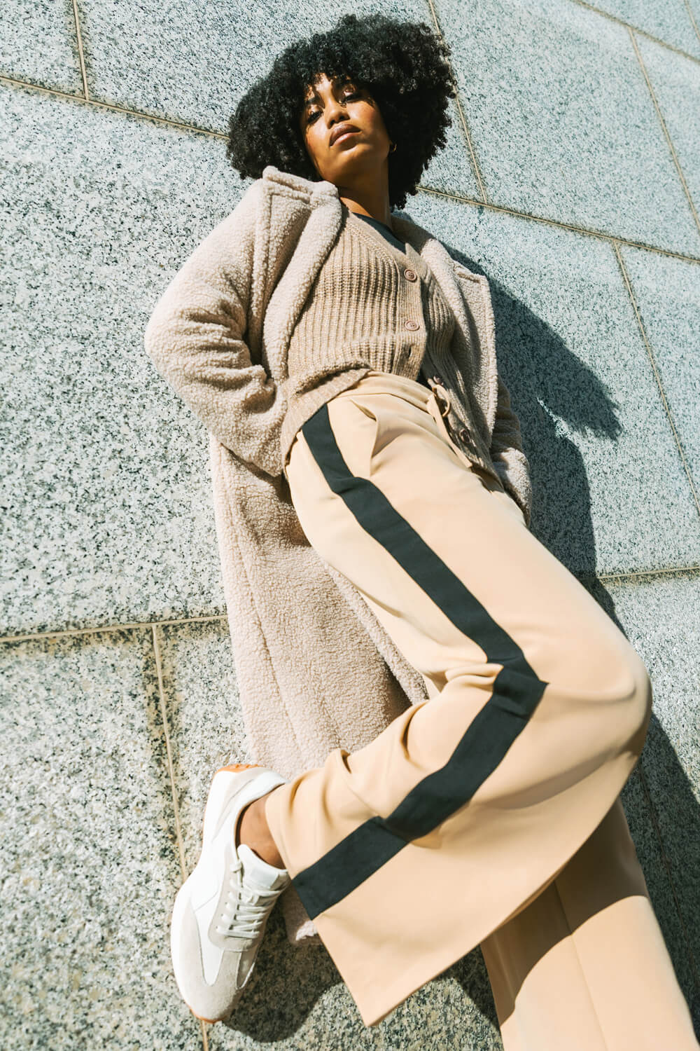 Tan Side Stripe Wide Leg Trouser, Image 1 of 7