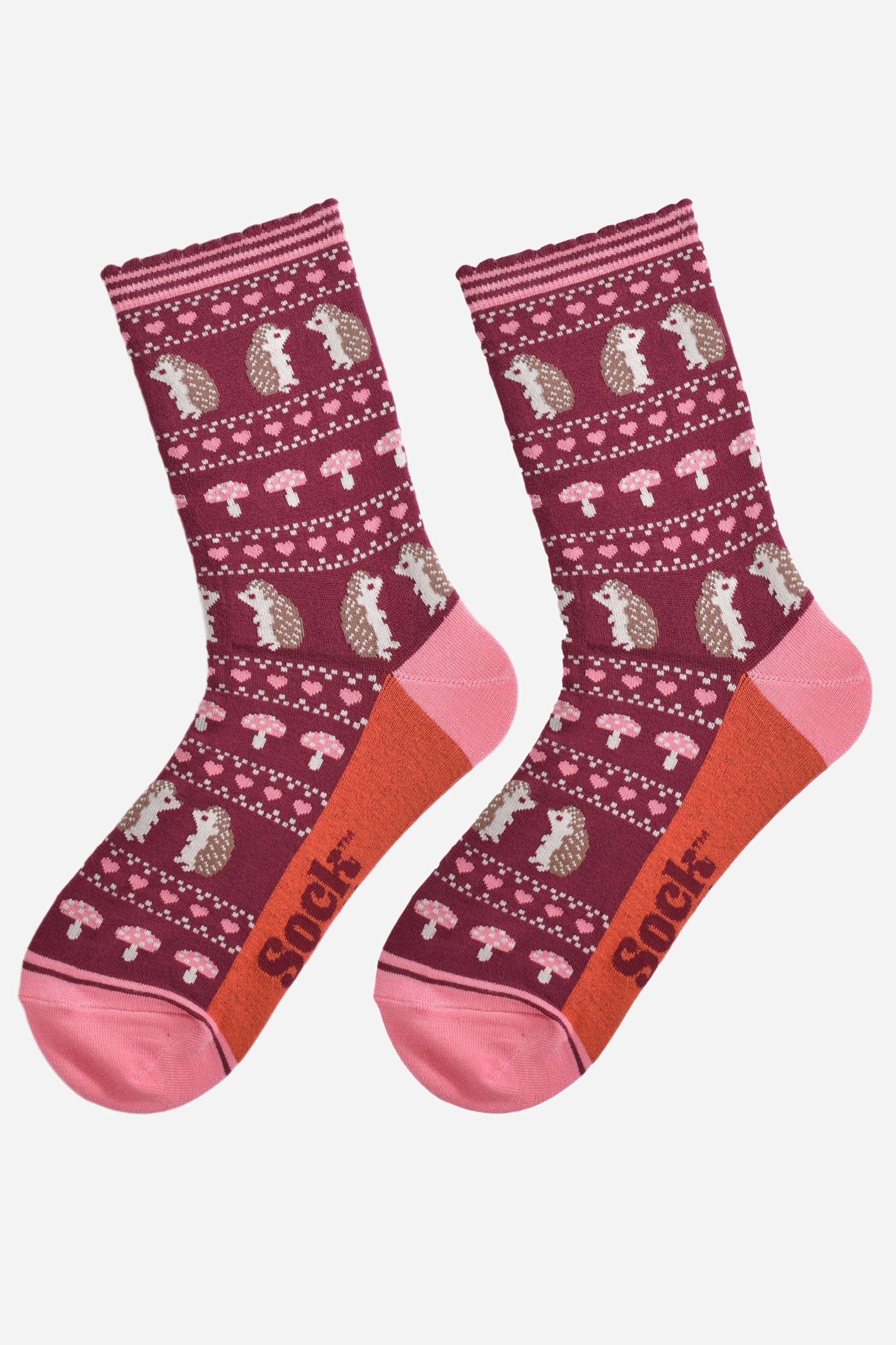 Pink Hedgehog Fair Isle Bamboo Socks, Image 2 of 5