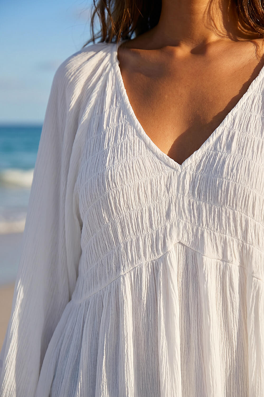 Ivory  Shirred V-Neck Top, Image 6 of 5