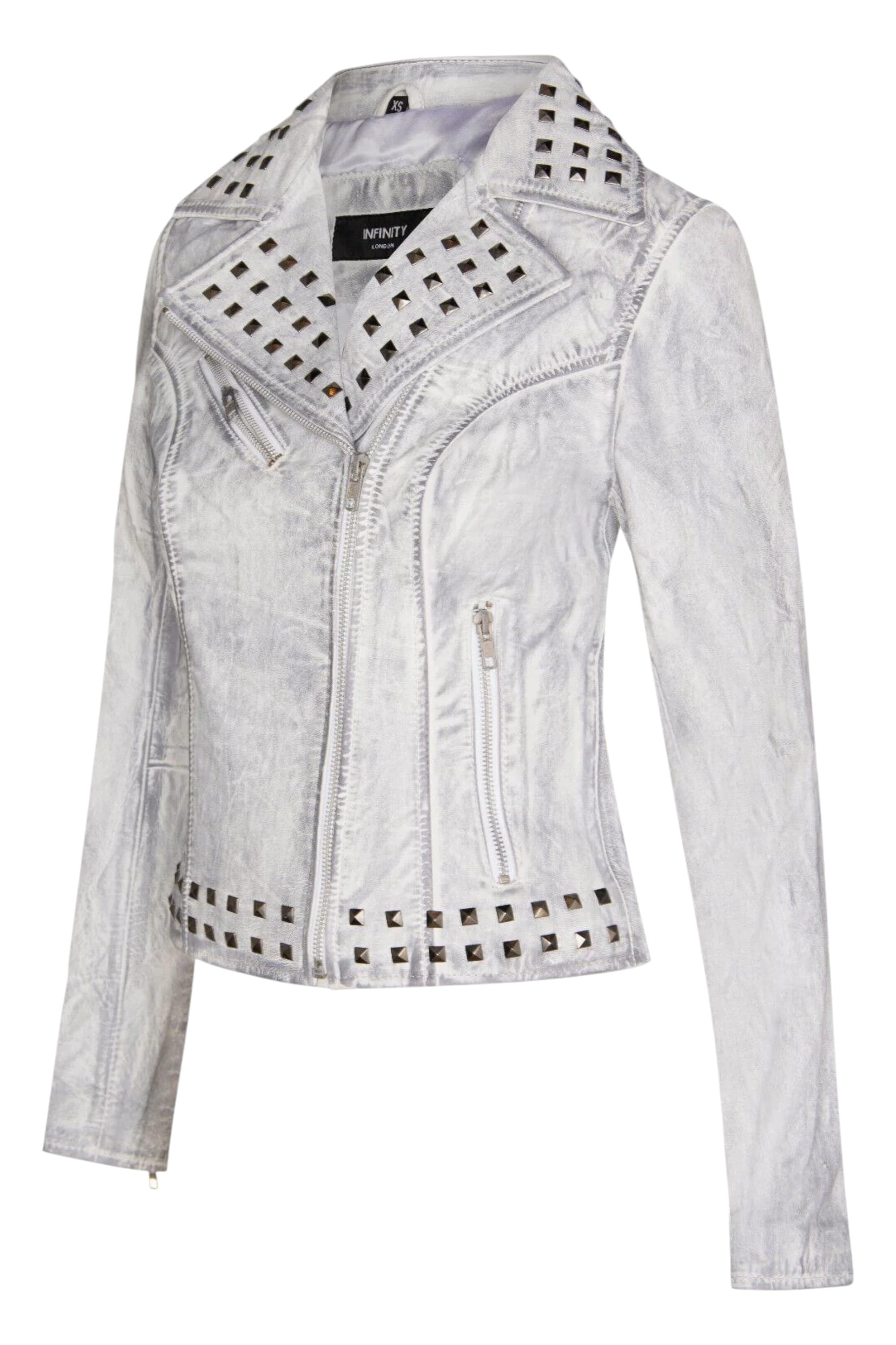 White Gothic Biker Stud Leather Jacket -Bilbao, Image 4 of 4