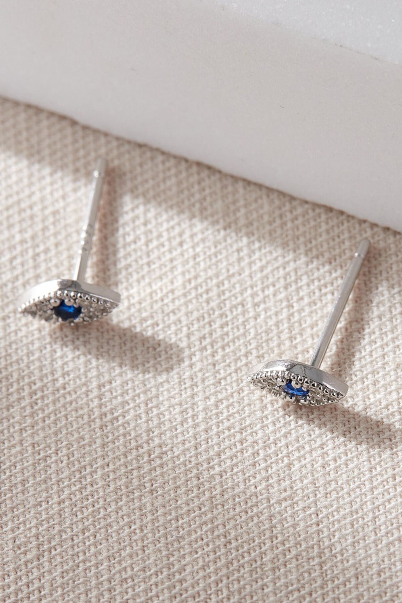 Silver Sterling Silver Evil Eye Sparkly Studs, Image 3 of 3