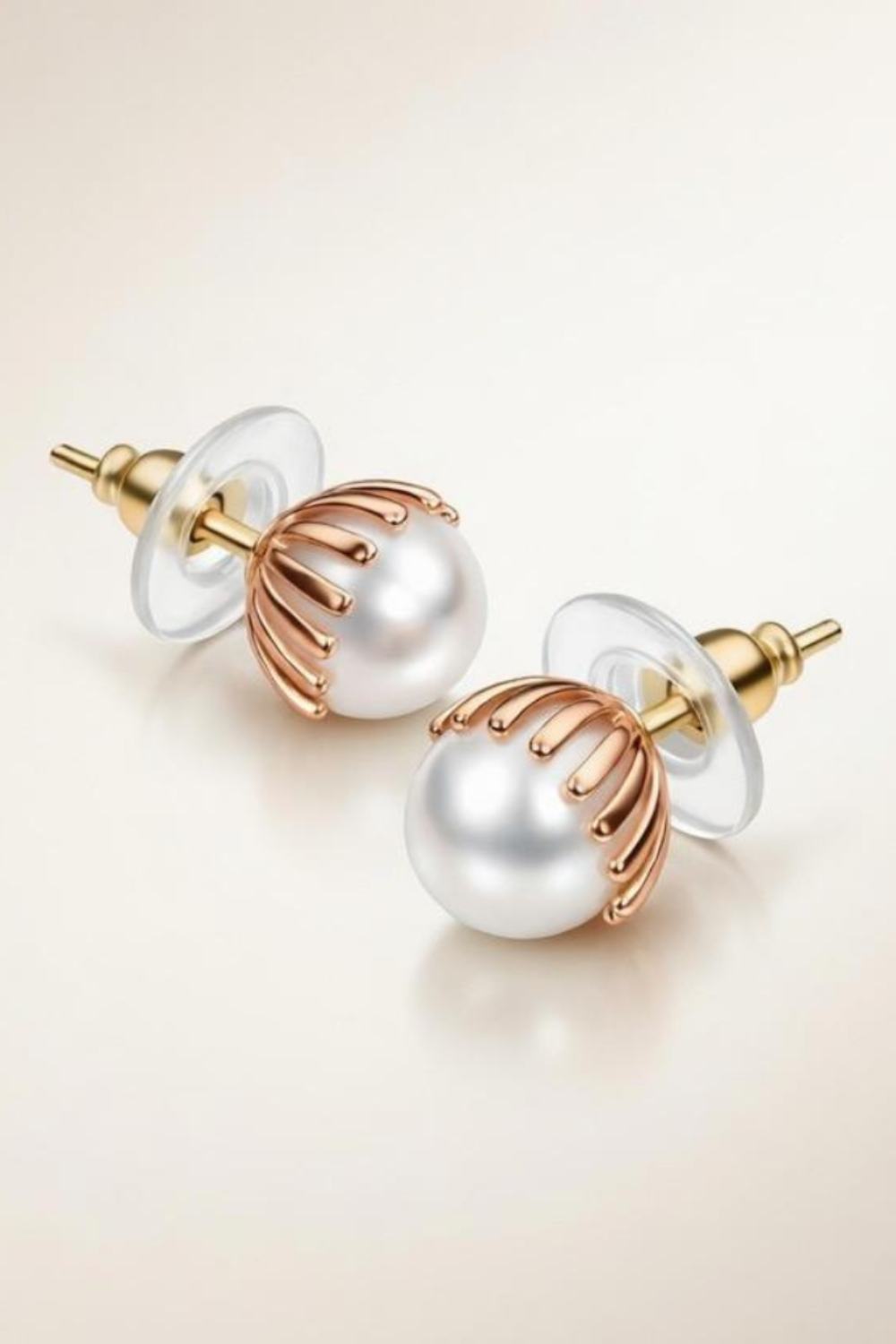 Gold Pearl Statement Stud Earrings, Image 2 of 2