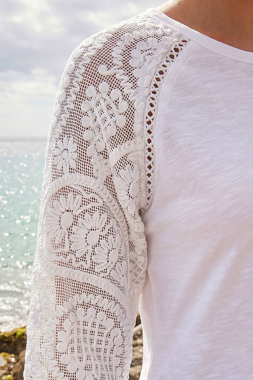 White Petite Contrast Sleeve Top, Image 5 of 4