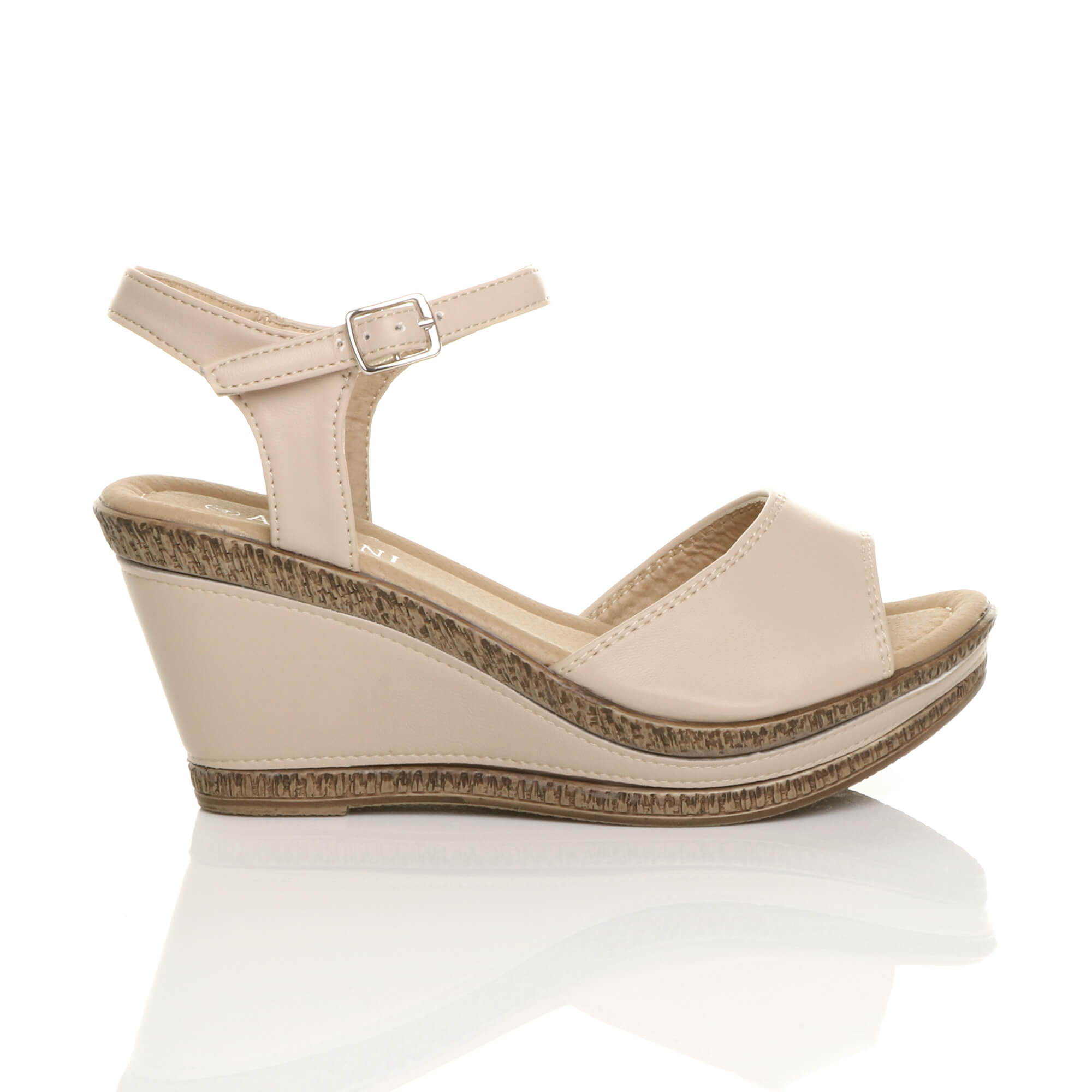 Natural AJVANI Natural High Wedge Heels Ankle Strap Cork Sandals, Image 2 of 6
