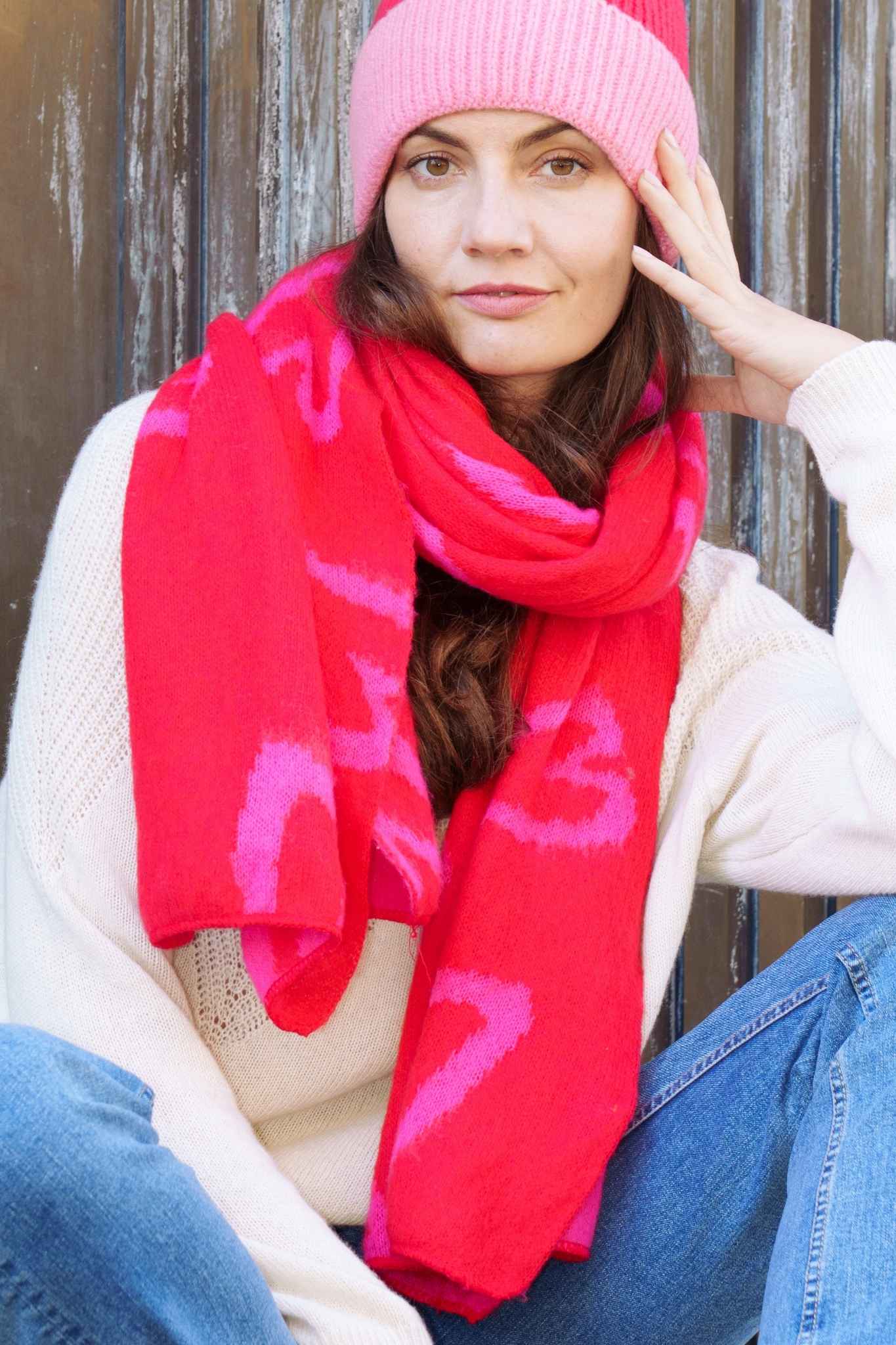 Red Love Heart Outline Winter Scarf, Image 1 of 4
