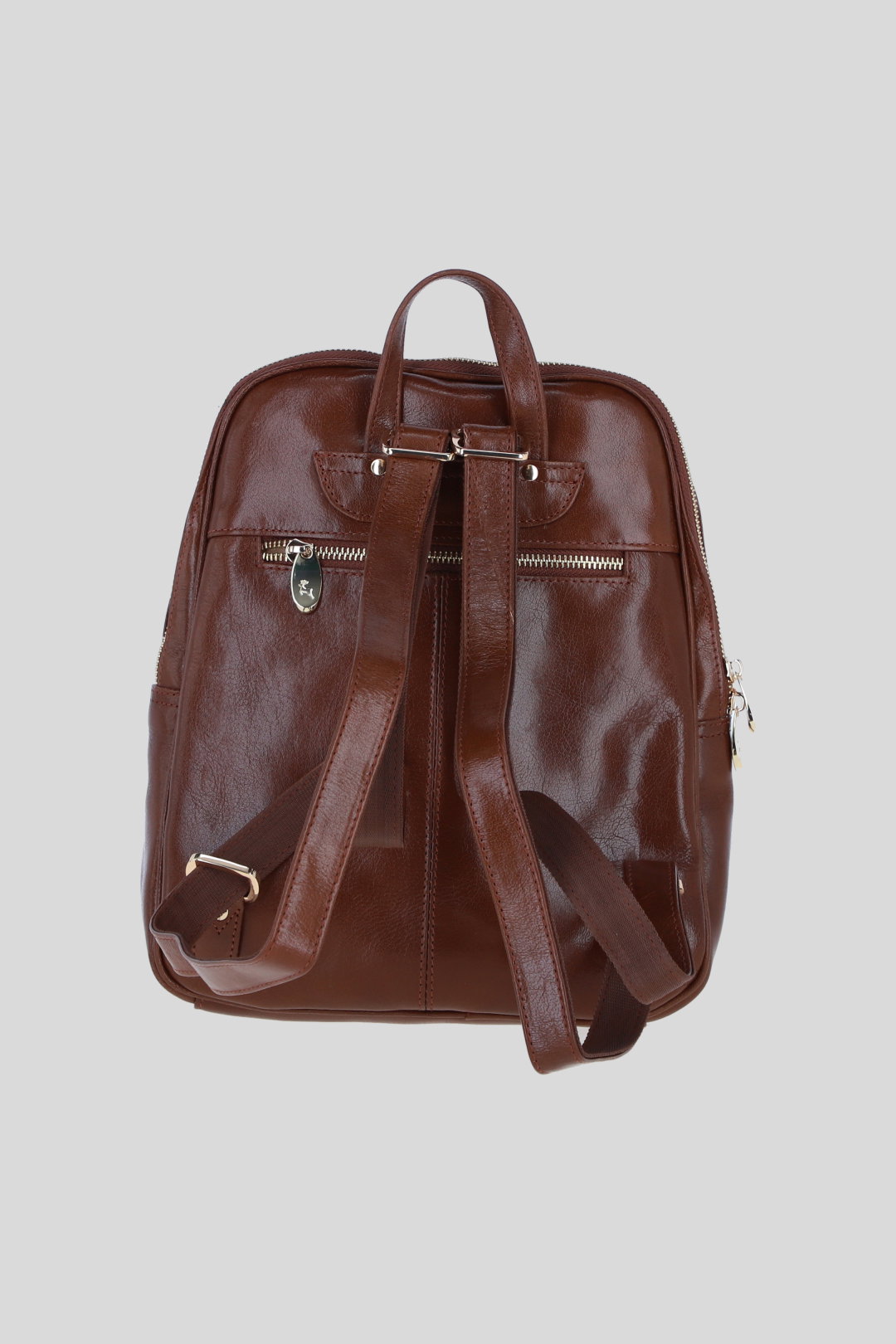Tan Real Leather Backpack with Multiple Pockets and Gold-Tone Hardware, Image 3 of 4
