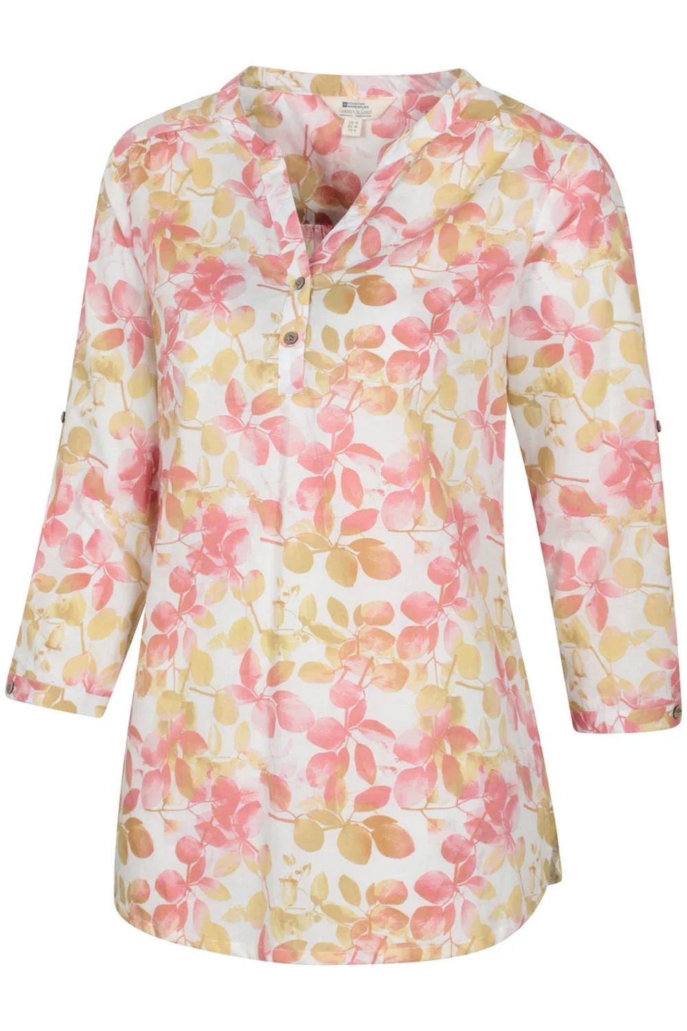 Coral Petra Leaf Print 3/4 Sleeve Blouse, Image 3 of 4