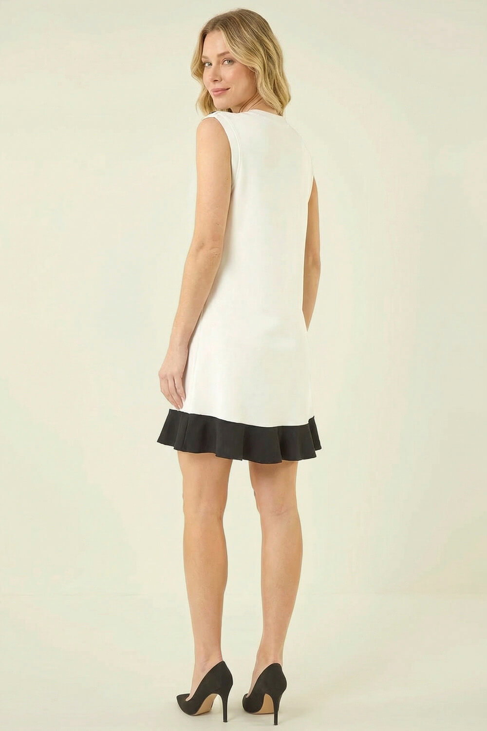 Ivory  Dusk Contrast Knit Fluted Hem Dress, Image 5 of 5