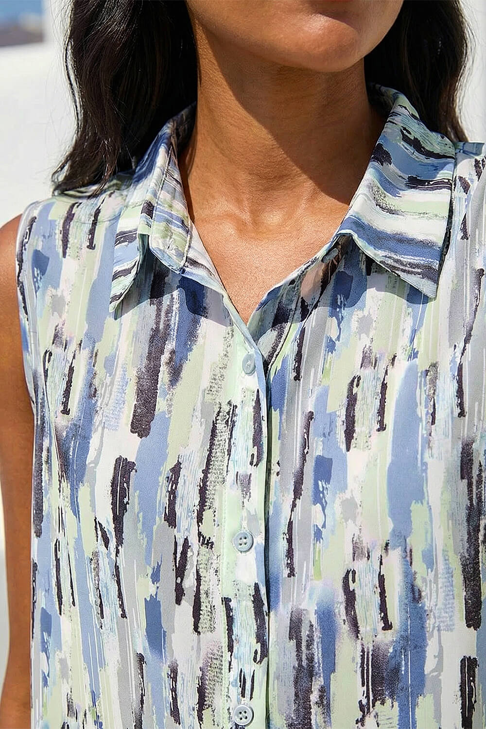 Blue Abstract Print Button Shirt, Image 5 of 4