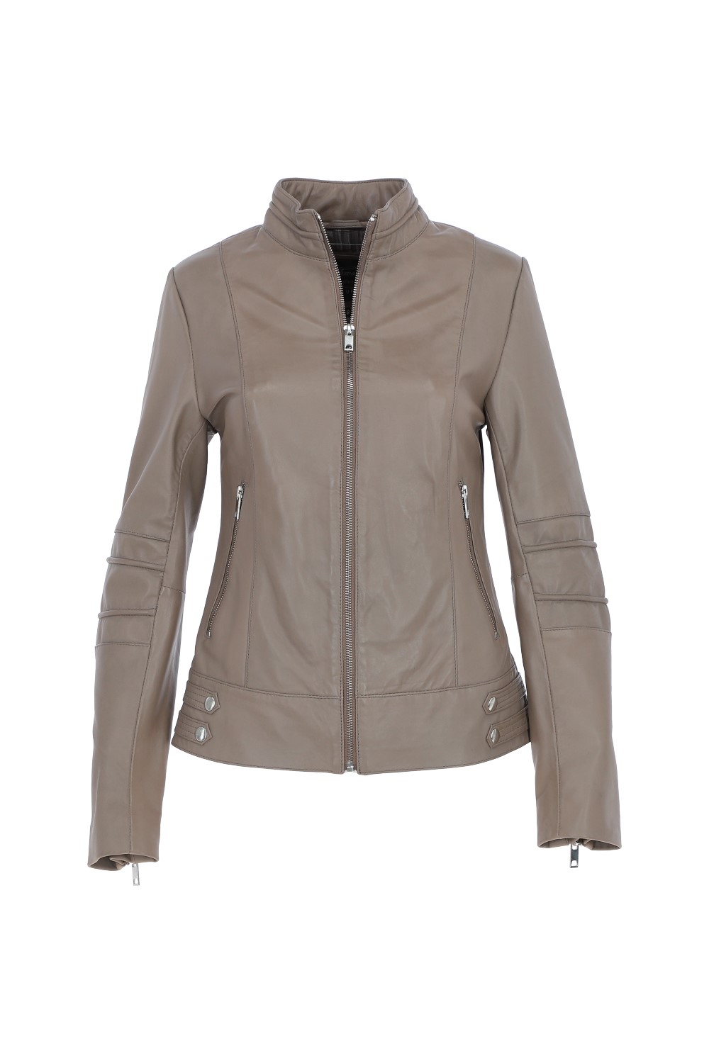 Taupe 'Lillian' Real Leather Biker Jacket, Image 1 of 4