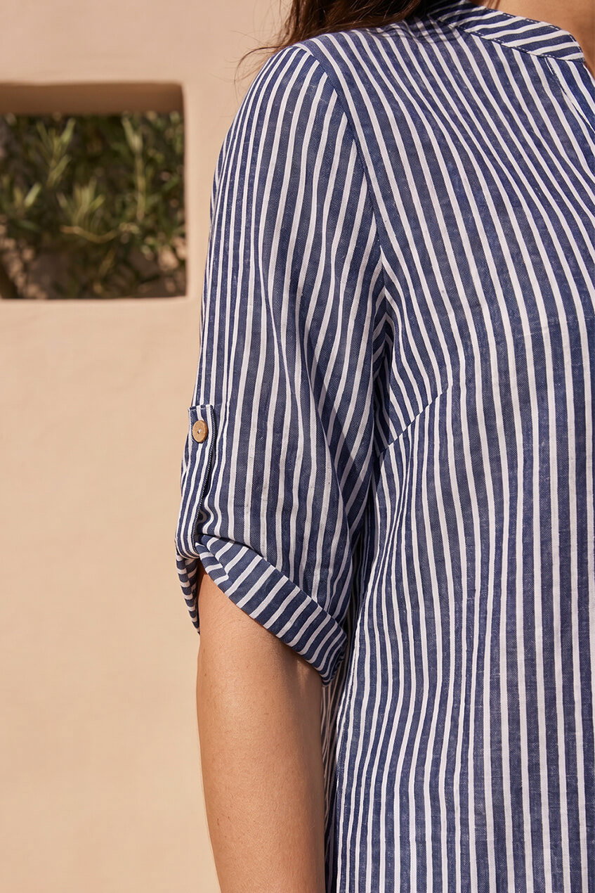 Navy Classic Stripe Button Front Top, Image 5 of 4