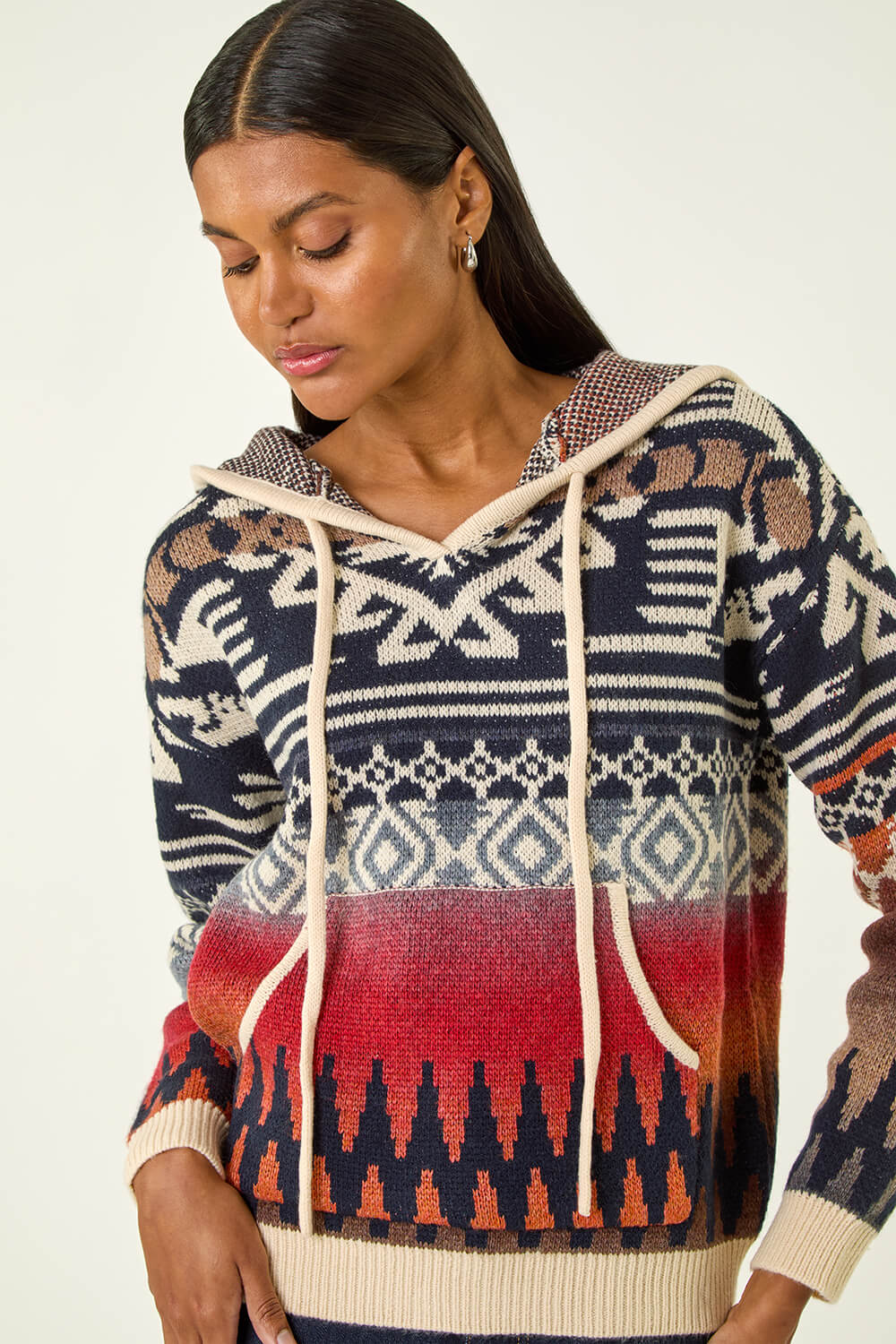 Navy Jacquard Hooded Knit, Image 5 of 5
