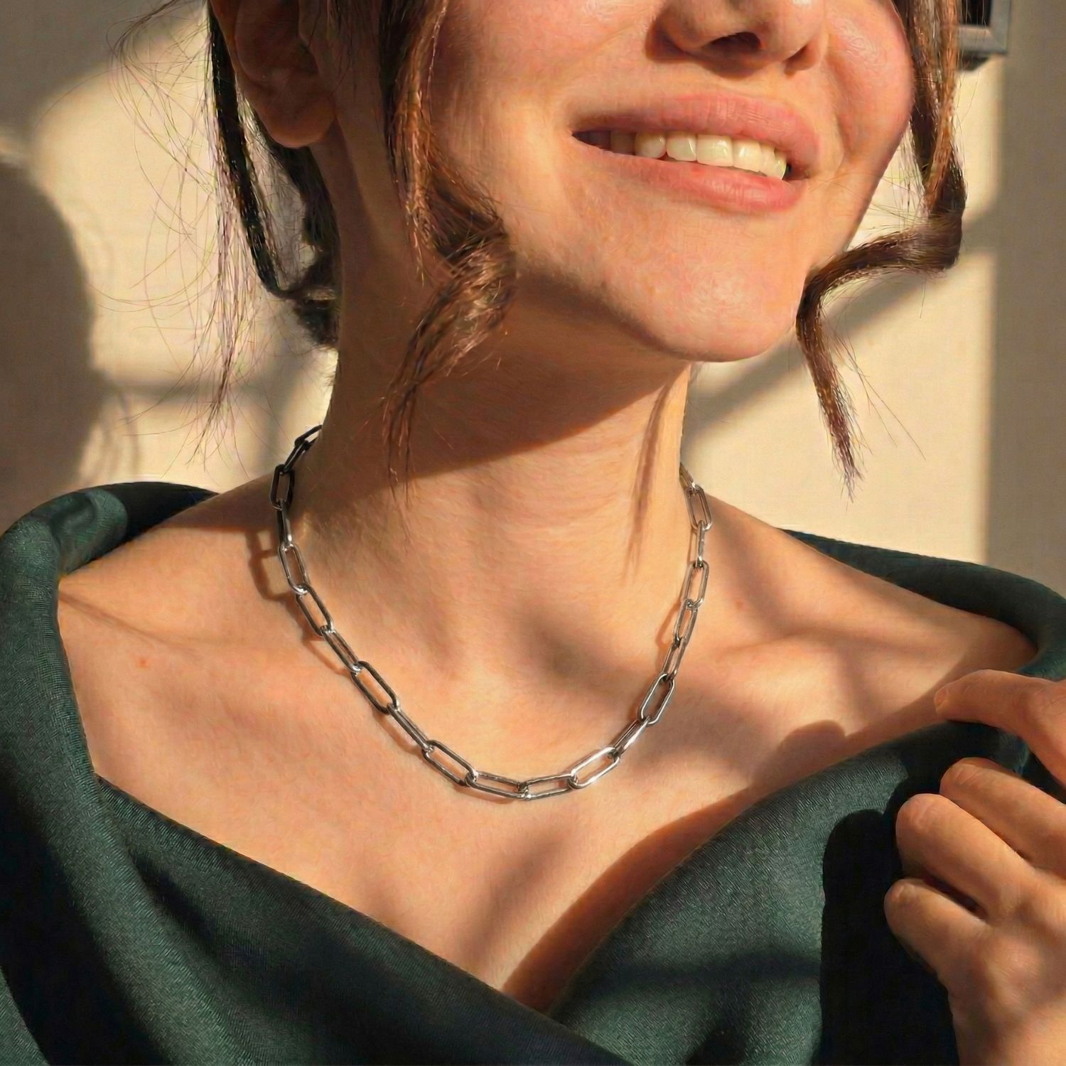 Silver Statement Rhodium Filled Silver Paperclip Link Necklace, Image 3 of 4